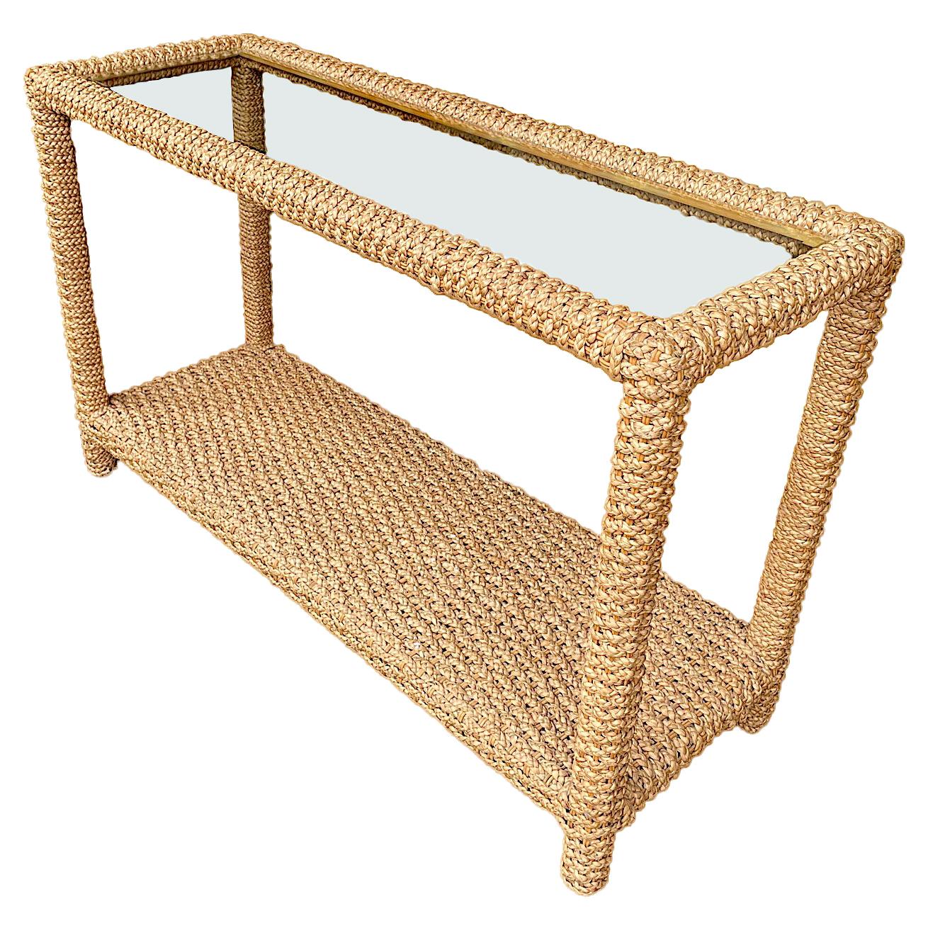 Stunning 1950s Rope Console by Adrian Audoux and Frida Minet with Glass Shelf