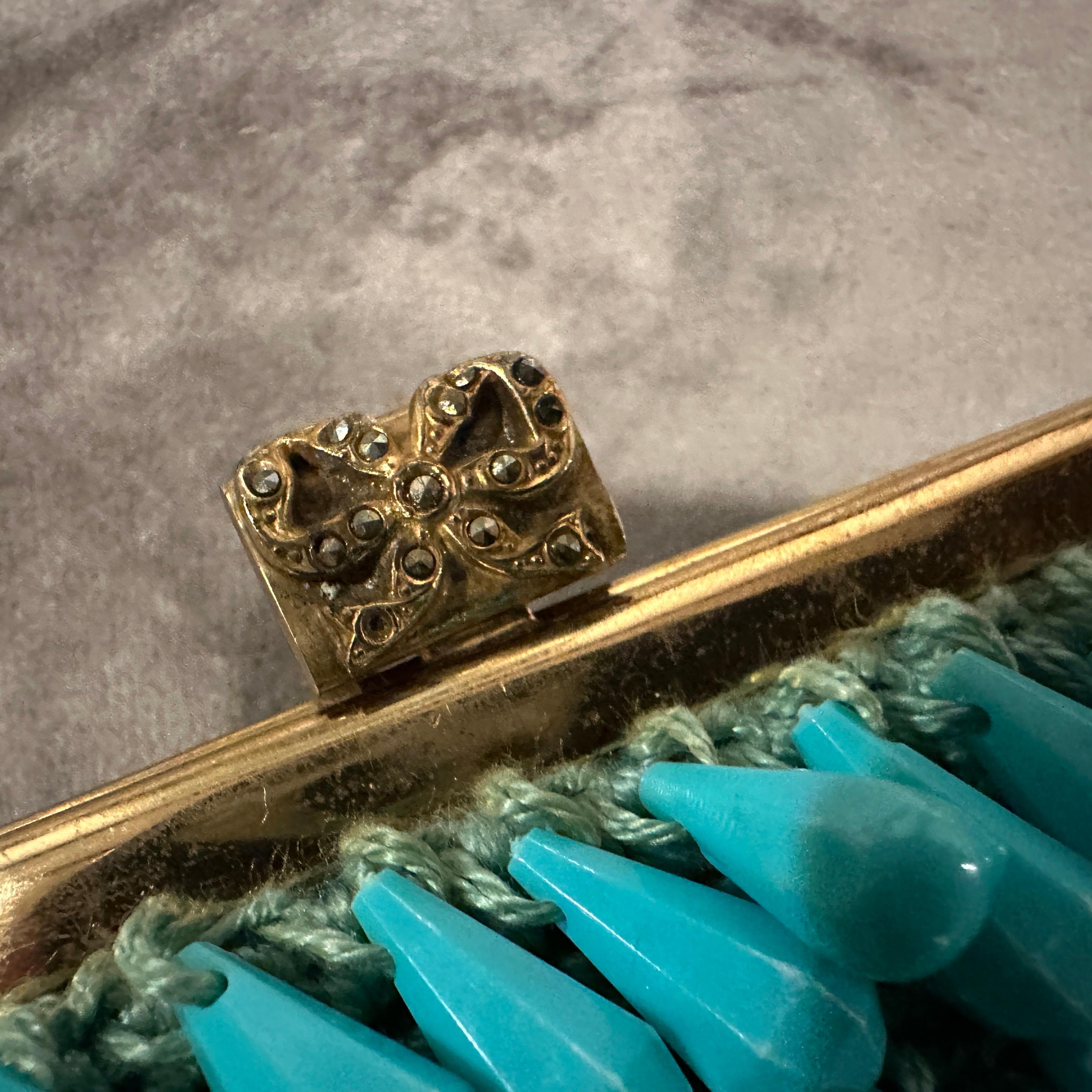 A Stunning 1960s High Quality Turquoise Resin and Brass Italian Evening Bag For Sale 5
