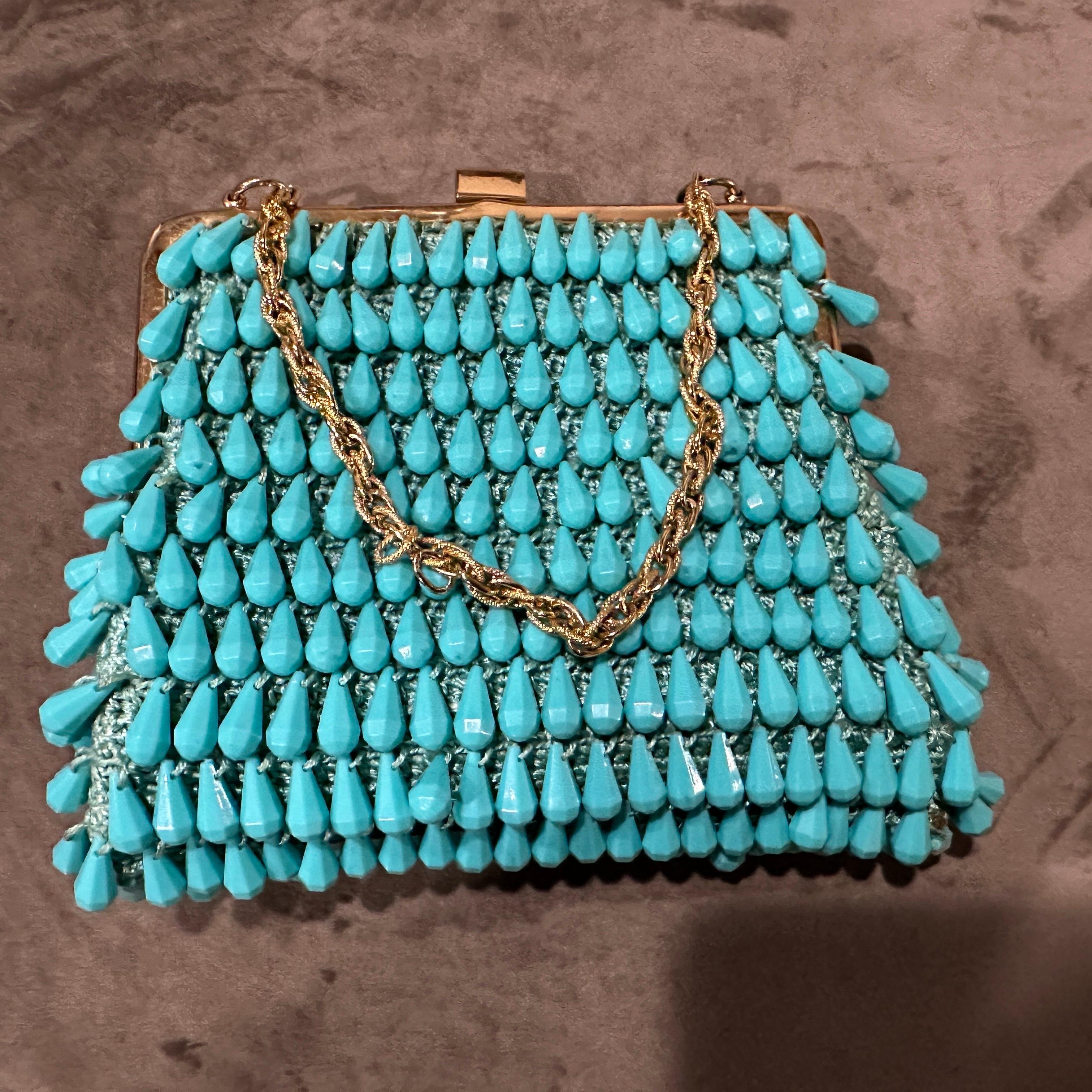 A Stunning 1960s High Quality Turquoise Resin and Brass Italian Evening Bag For Sale 7