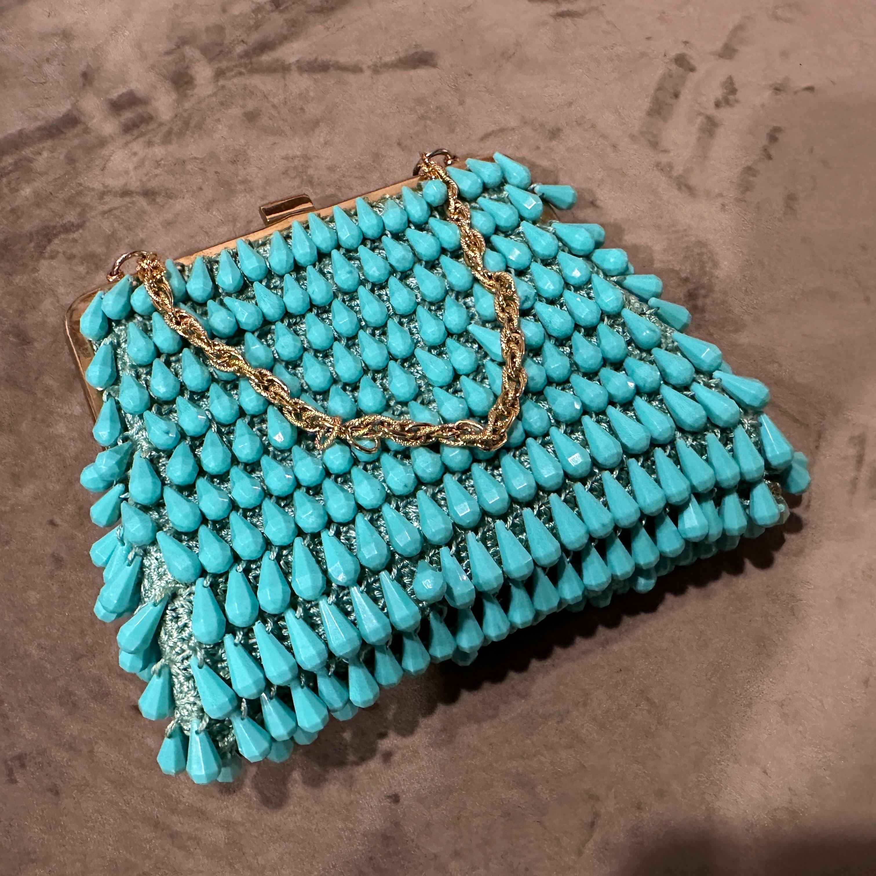A Stunning 1960s High Quality Turquoise Resin and Brass Italian Evening Bag For Sale 8