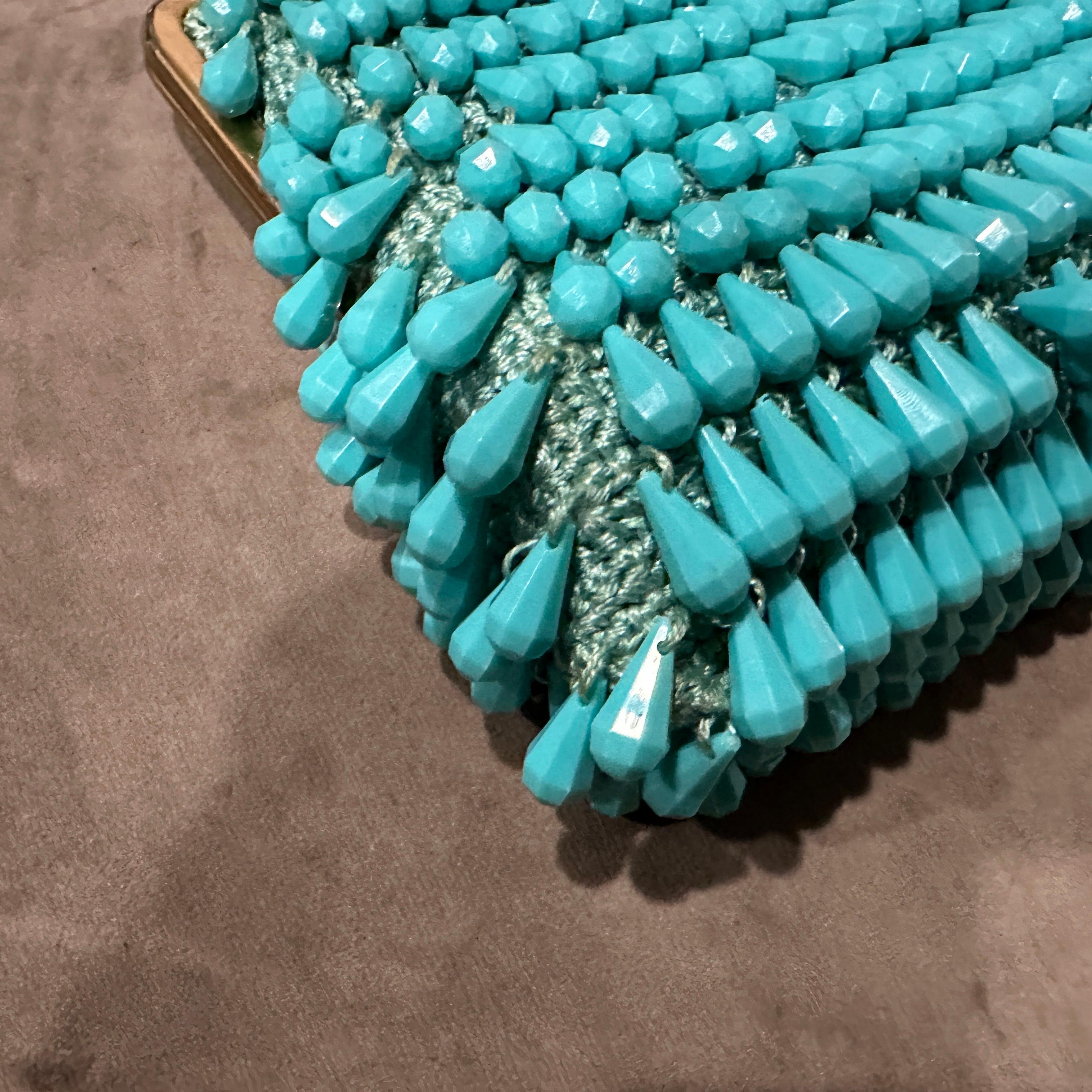 Blue A Stunning 1960s High Quality Turquoise Resin and Brass Italian Evening Bag For Sale