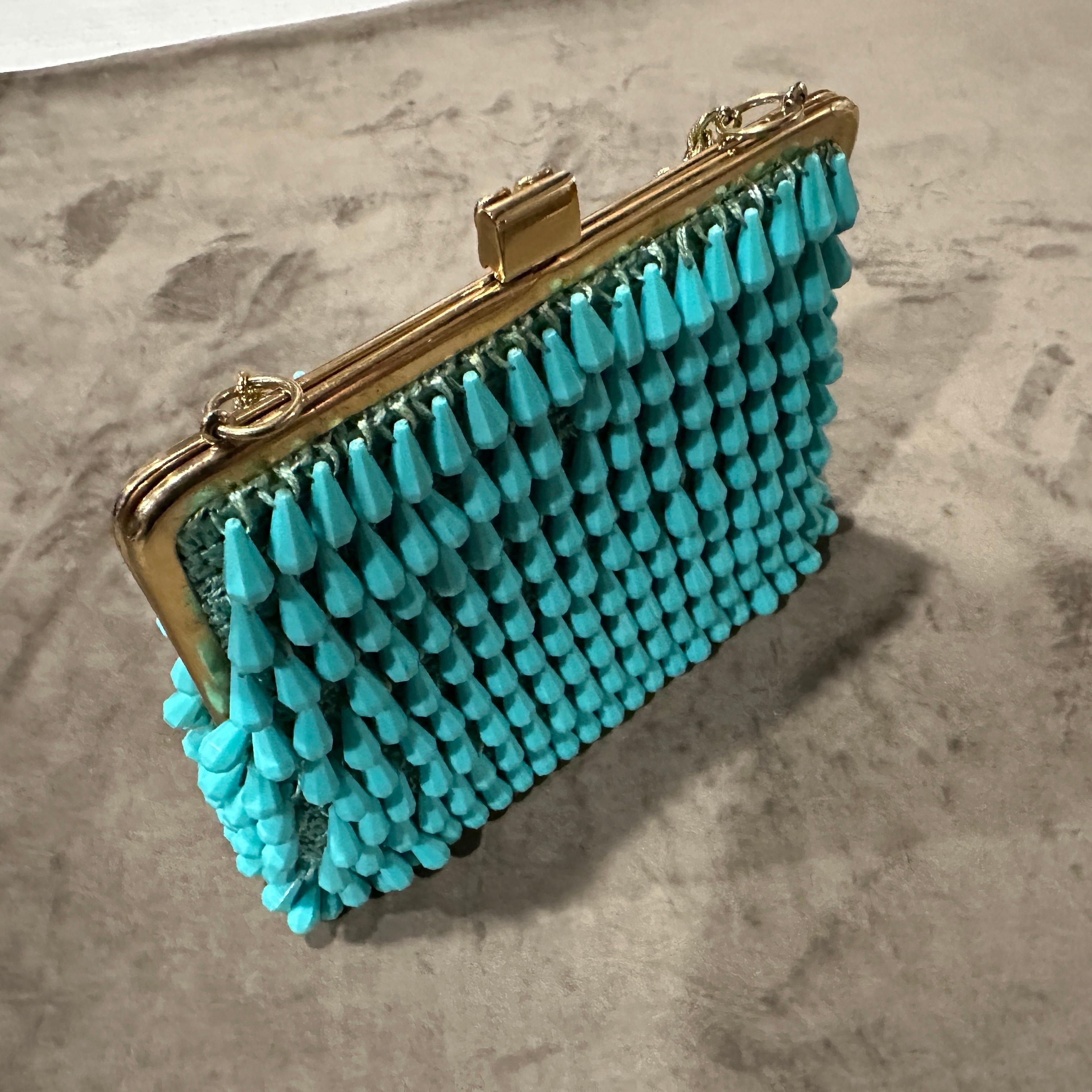Women's A Stunning 1960s High Quality Turquoise Resin and Brass Italian Evening Bag For Sale