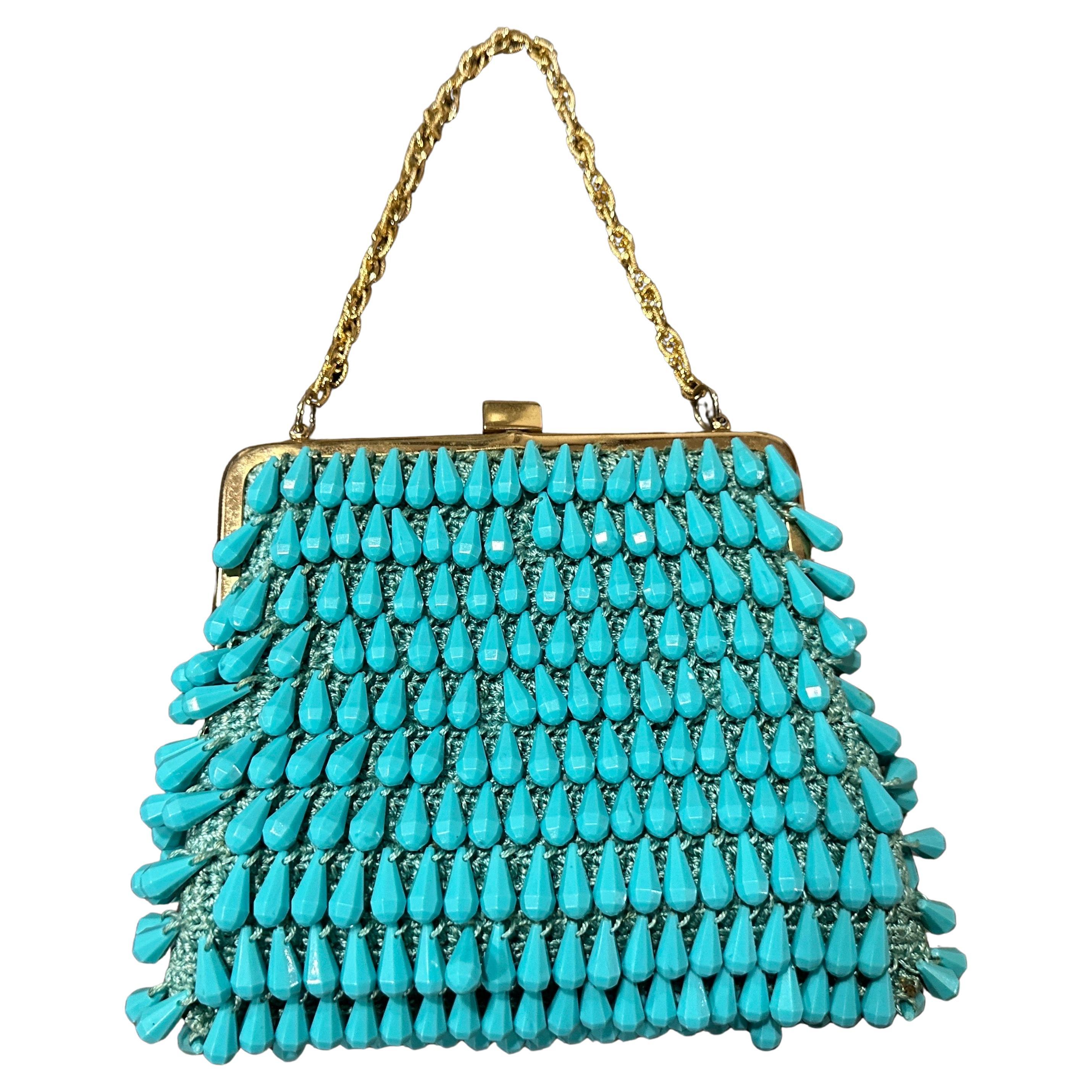 A Stunning 1960s High Quality Turquoise Resin and Brass Italian Evening Bag For Sale