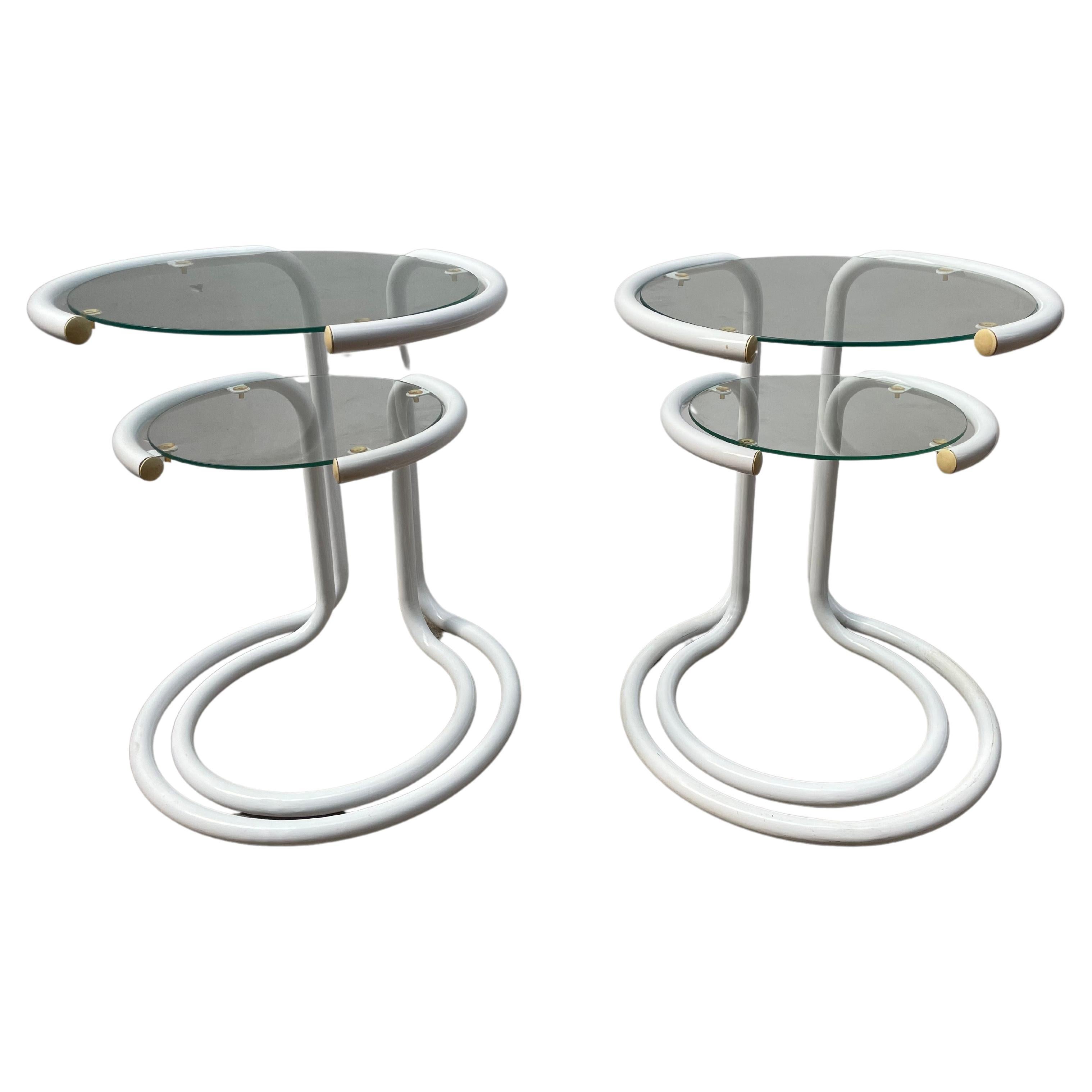 A stunning 1980´s Danish set of modern nightstands in steel with glass-tops  For Sale