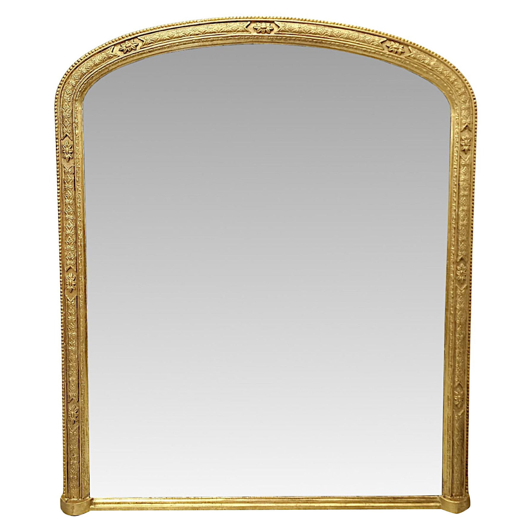 A Stunning 19th Century Elegantly Simple Archtop Giltwood Overmantel Mirror