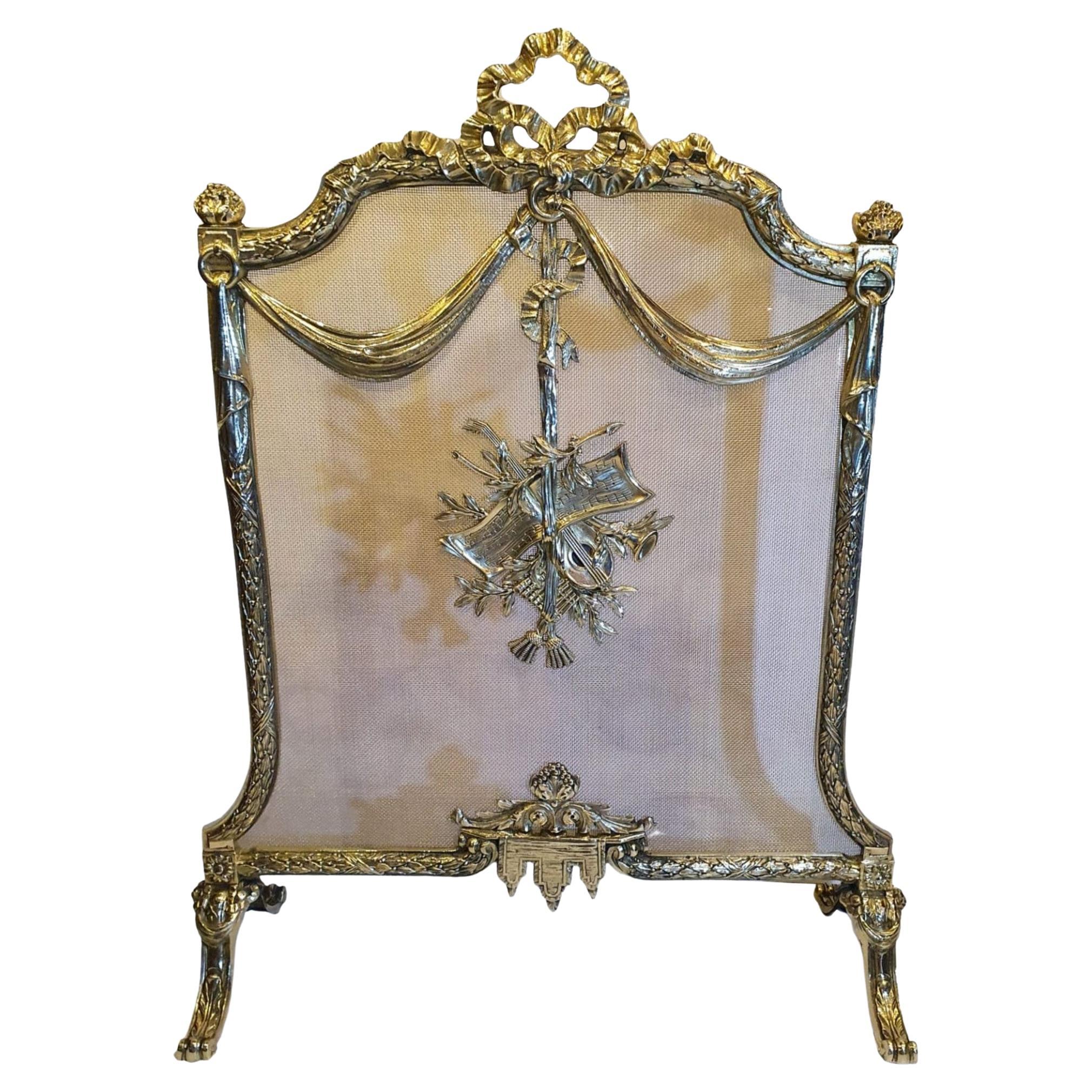 Stunning 19th Century Fully Restored Polished Brass Fire Screen For Sale