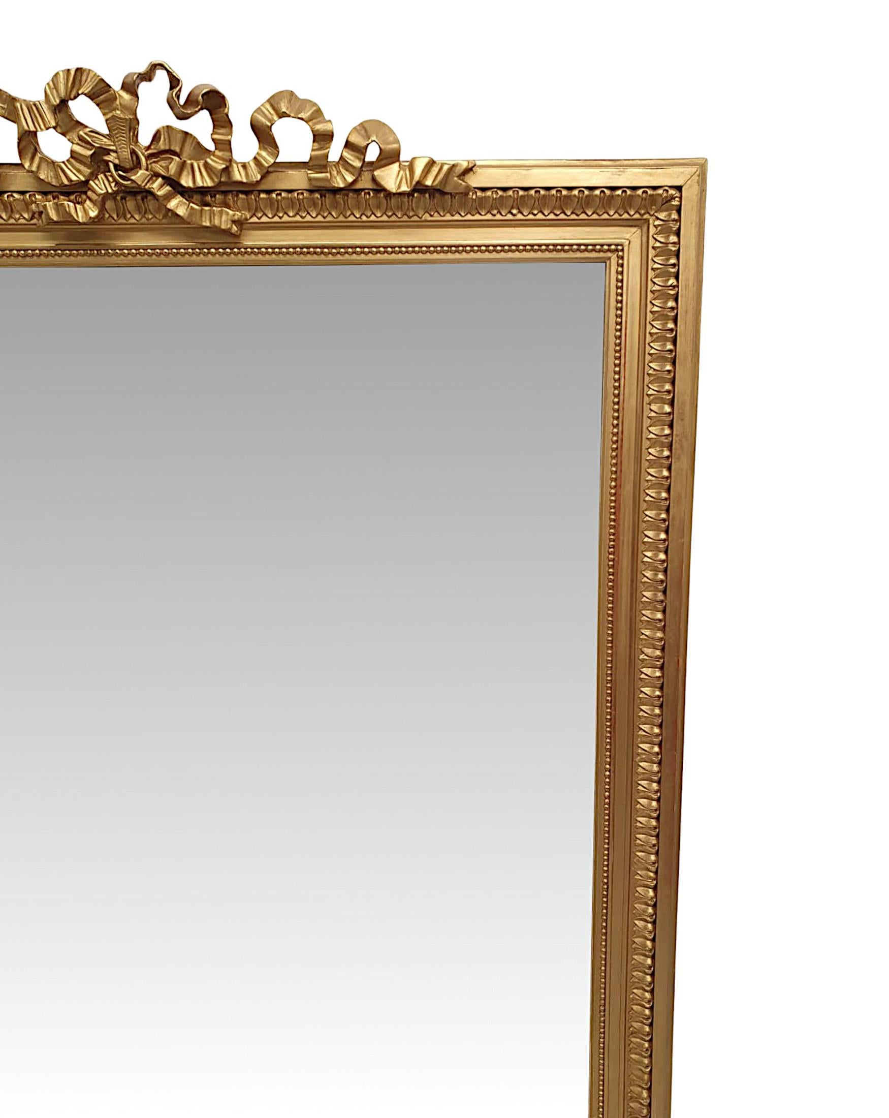 A Stunning 19. Jahrhundert Giltwood Overmantle Spiegel mit Ribbon Detail (Französisch) im Angebot