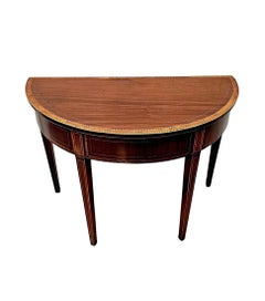 A Stunning 19th Century Inlaid Mahogany Demi Lune Hall or Side Table