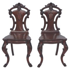 Antique Stunning 19th Century Irish Pair of Hall Chairs Attributed to Strahan