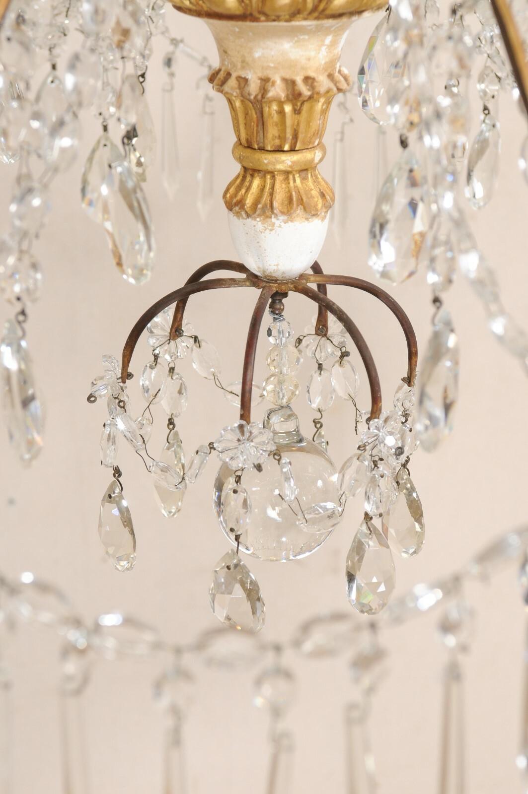 A Stunning 19th Century Italian Crystal & Gilt Wood Column Chandelier For Sale 5