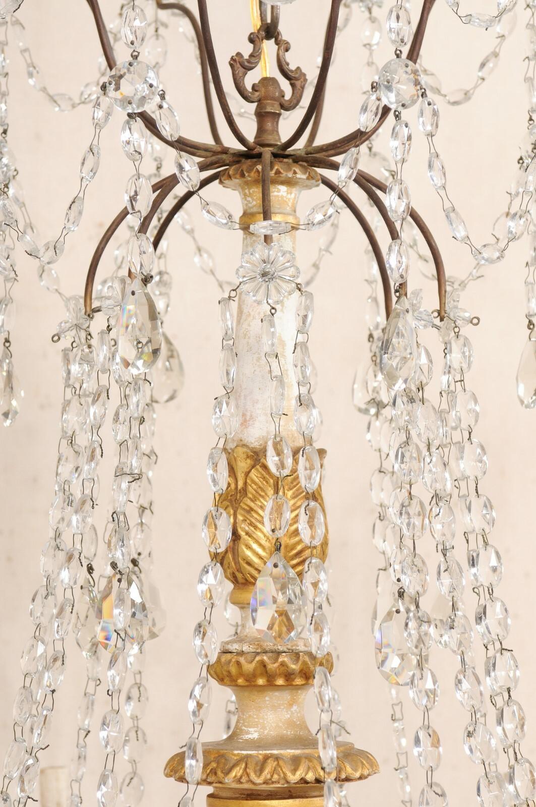 A Stunning 19th Century Italian Crystal & Gilt Wood Column Chandelier For Sale 6