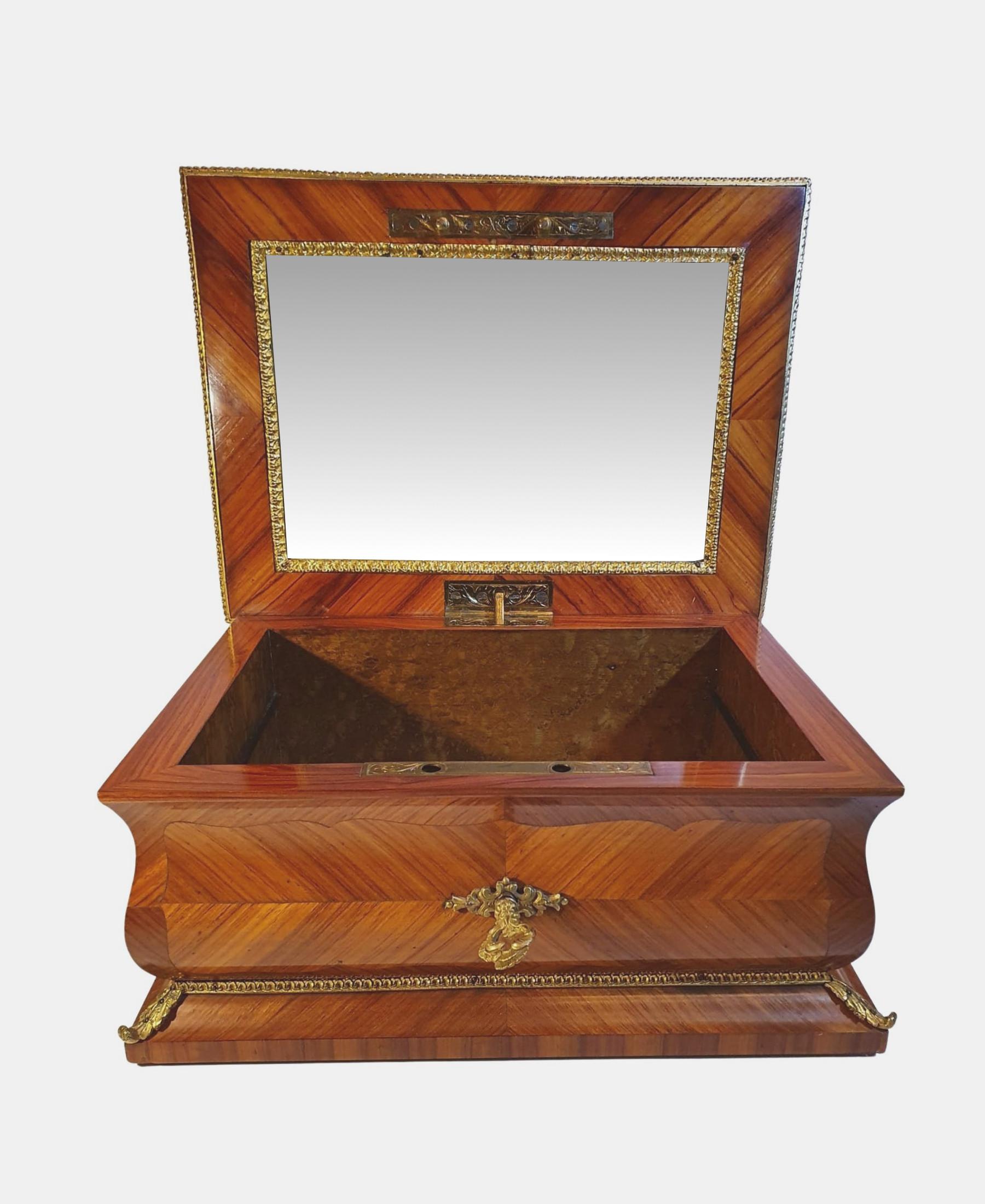 French Stunning 19th Century Kingwood Jewellery Box with Ormolu Mounts For Sale