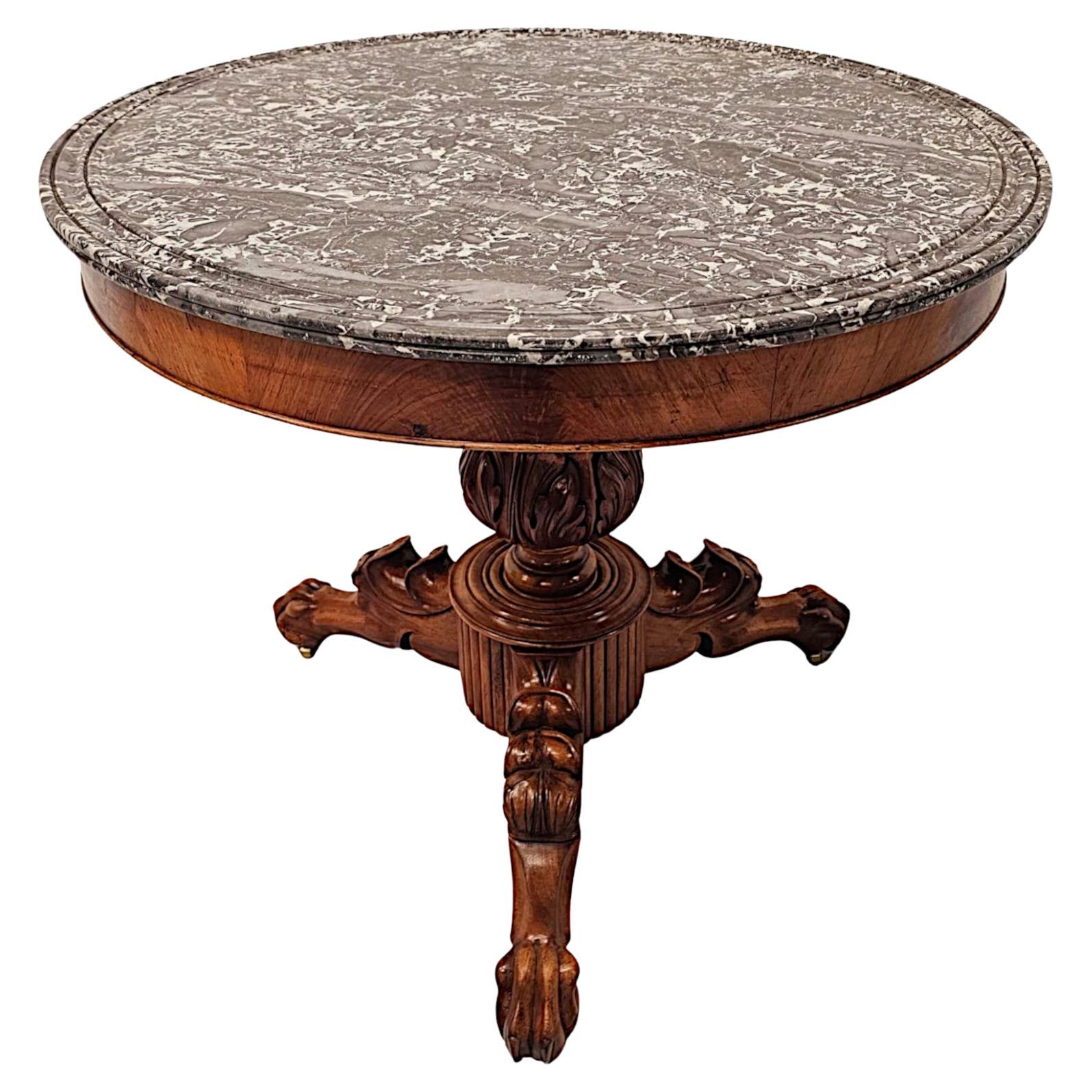 Superbe table centrale circulaire du 19ème siècle avec plateau en marbre