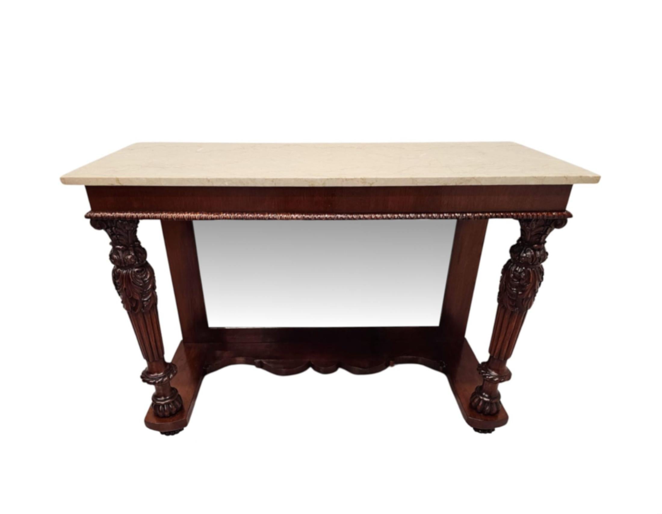 English 19th Century Marble Top Mirror Back Console Table For Sale