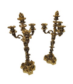 A Stunning 19th Century Pair of Fully Polished Brass Candelabra