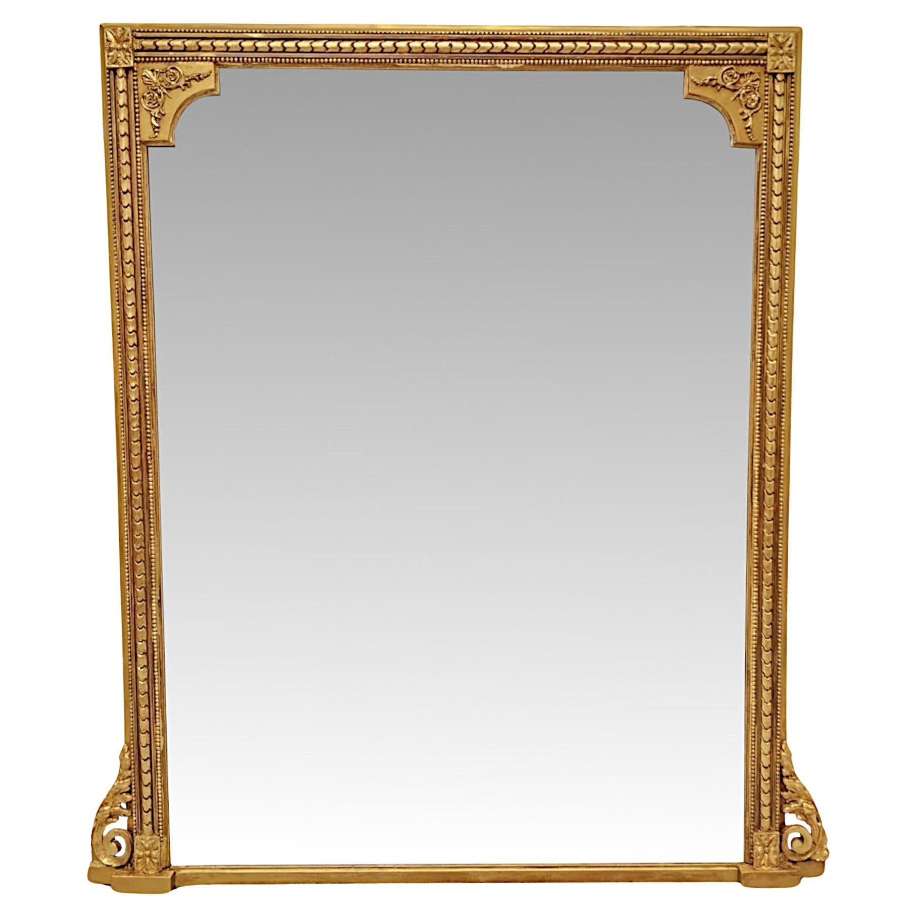 Superbe miroir à trumeau rectangulaire en bois doré du XIXe siècle