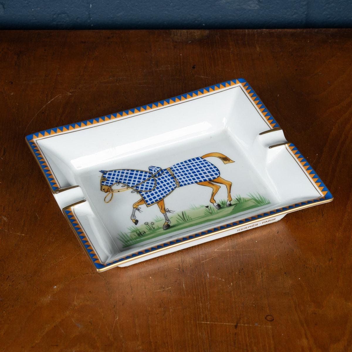 A ceramic ashtray by Hermes, made in France in the latter half of the 20th century. These ashtrays have always been very collectable with the vintage models in particular. This one has a lovely equestrian theme, a lovely decorative addition to any