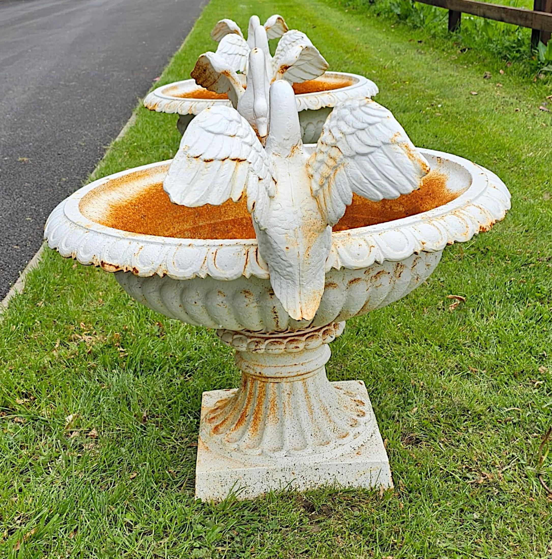 A Stunning 20th Century Pair of Large Cast Iron Urns with Swan Detail  In Good Condition In Dublin, IE