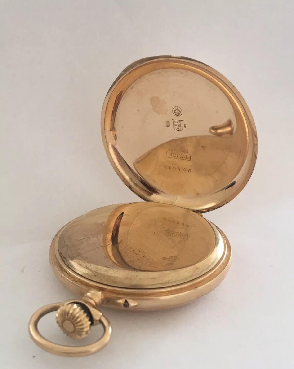 Stunning Antique 14 Karat Gold Full Hunter Pocket Watch Signed BOREL 3