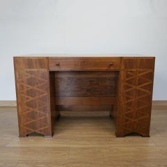 A Stunning Art Deco Cotswolds School Walnut and Oak Desk