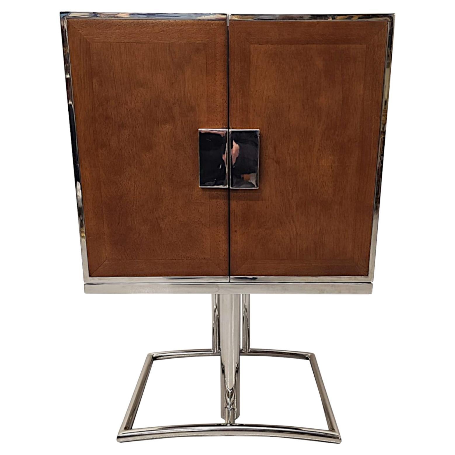 A Stunning Art Deco Design Cherrywood and Chrome Drinks Cabinet or Bar For Sale