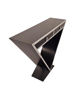 A Stunning Art Deco Style Black Laquered Timber and Chrome Console Table