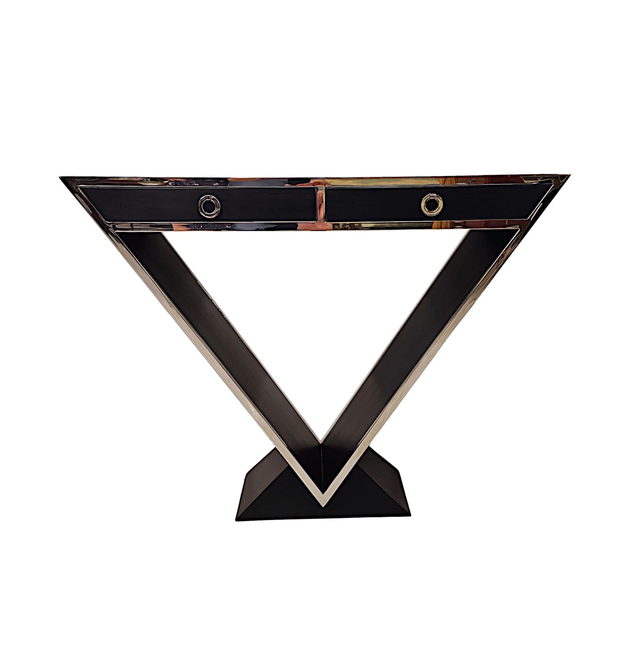  A Stunning Art Deco Style Black Laquered Timber and Chrome Console Table In New Condition For Sale In Dublin, IE