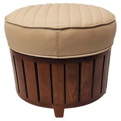 A Stunning Art Deco Style Cream Leather and Walnut Stool