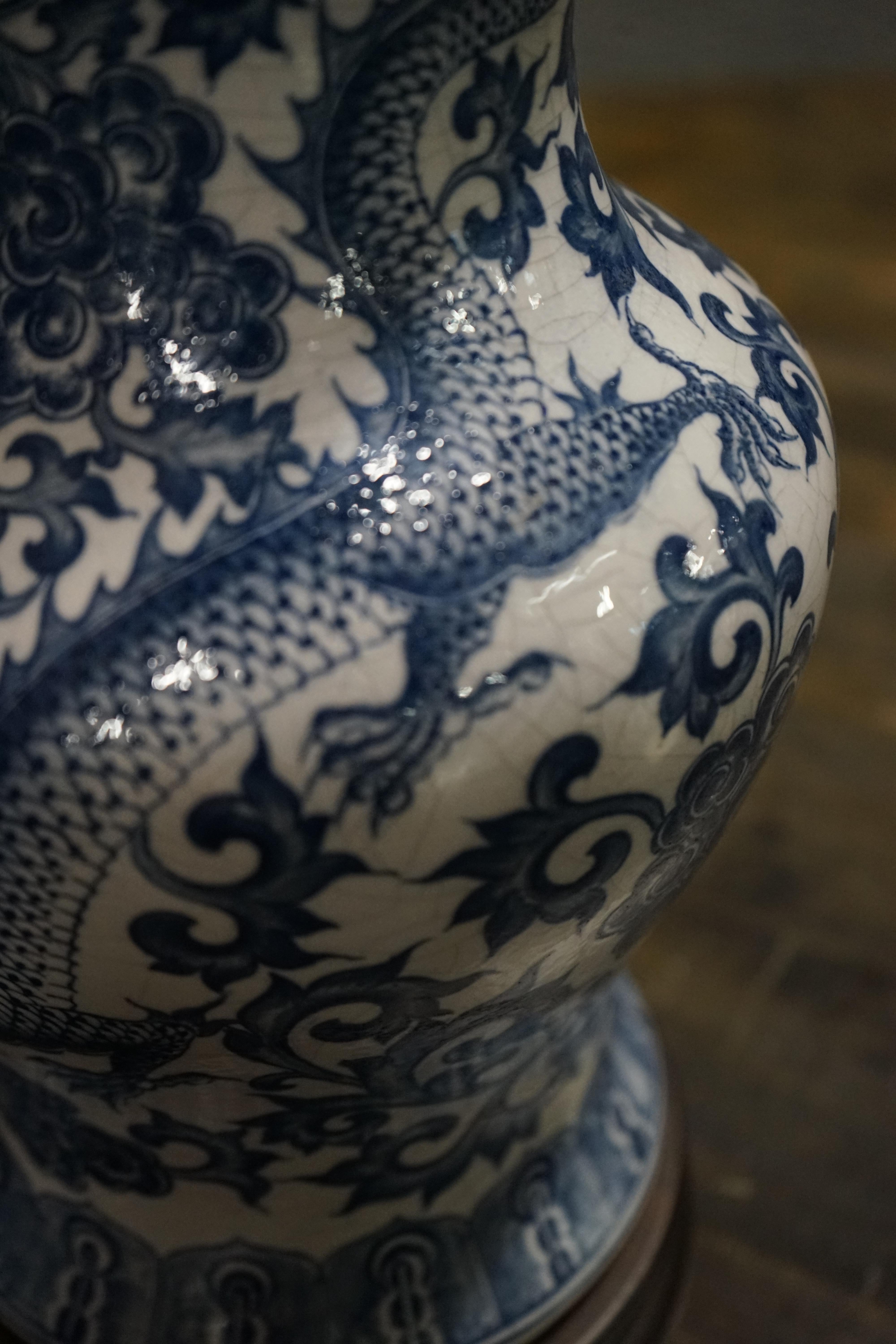 Late 20th Century A Stunning Blue and White Ginger Jar Lamp with Dragon Motif by Frederick Cooper For Sale