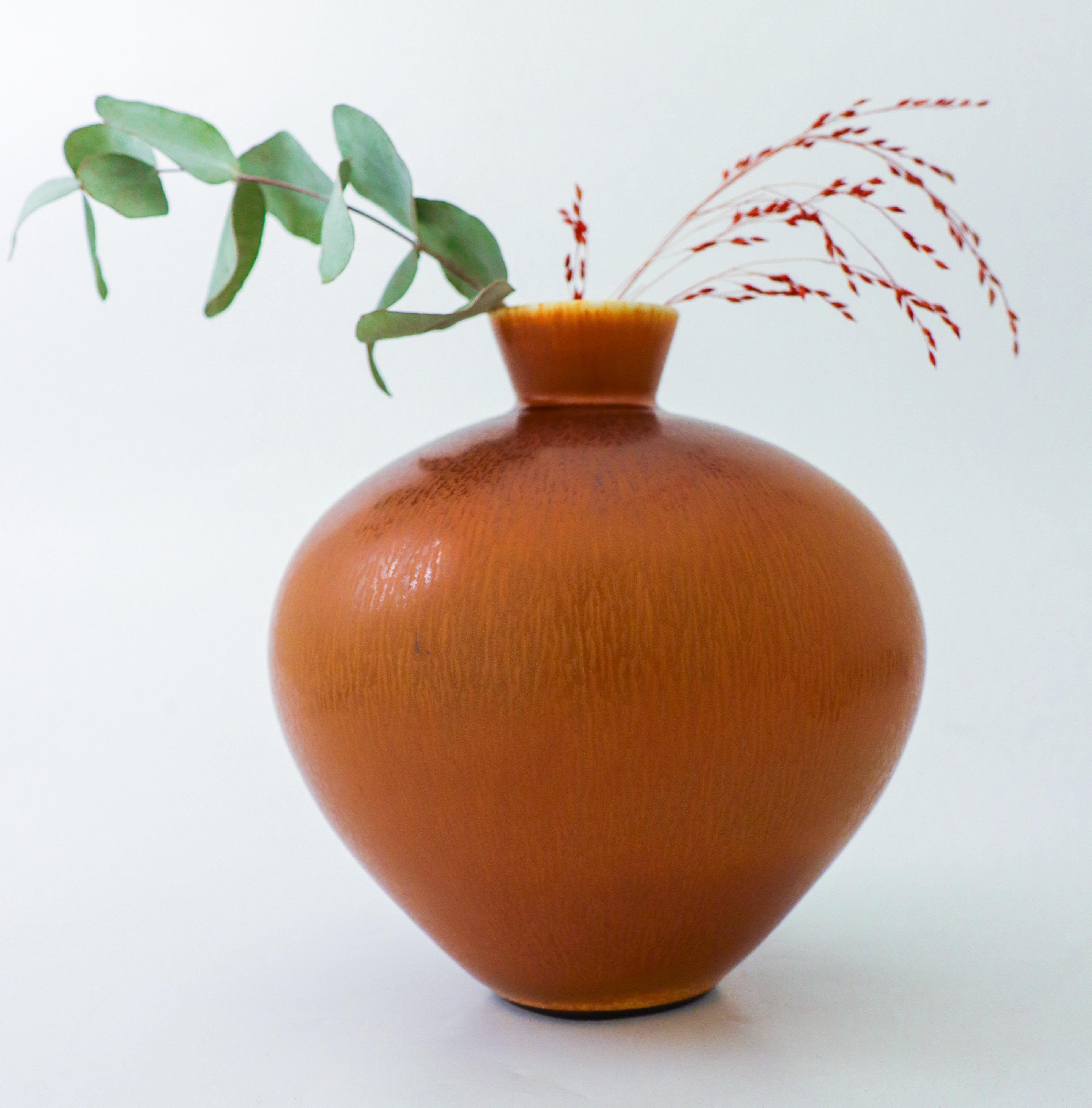 20th Century A stunning Brown Ceramic Vase Har-fur glaze- Berndt Friberg - Gustavsberg 1977 For Sale