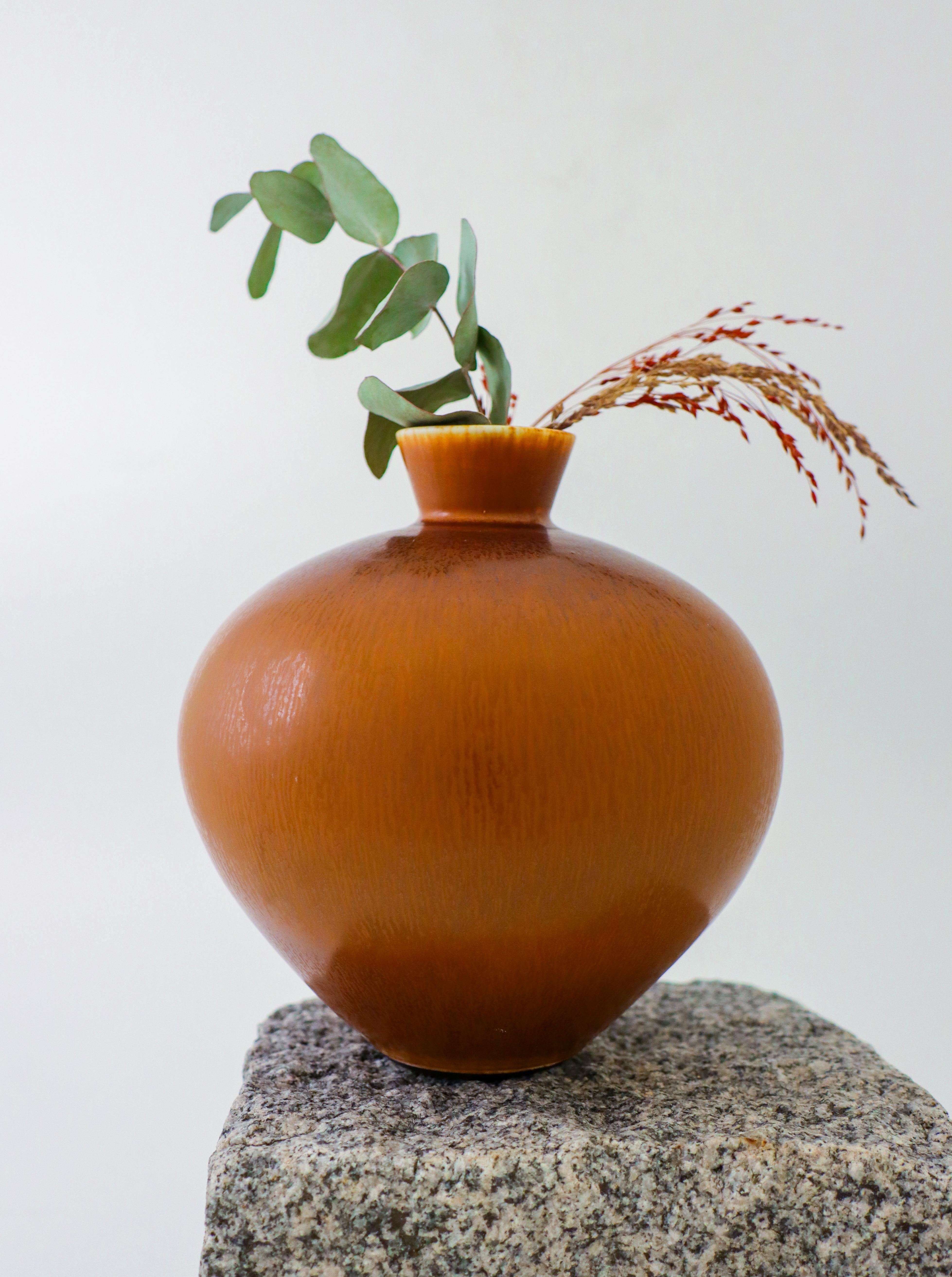 A stunning Brown Ceramic Vase Har-fur glaze- Berndt Friberg - Gustavsberg 1977 For Sale 2