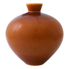 Uno straordinario vaso di ceramica marrone con smalto HAR - Berndt Friberg - Gustavsberg 1977