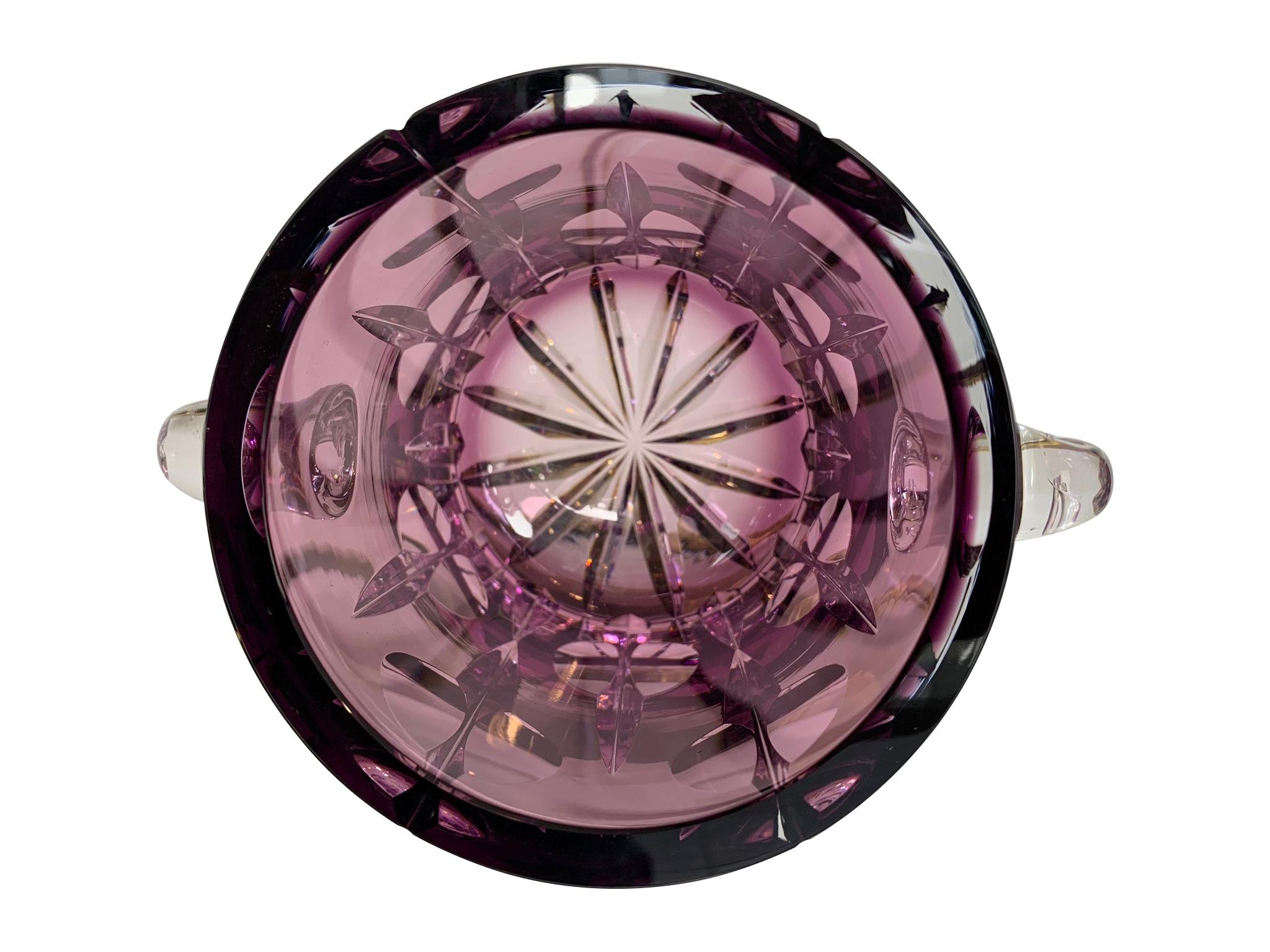 Superbe shaker à cocktail en cristal taillé avec seau à glace assorti en verre violet 3