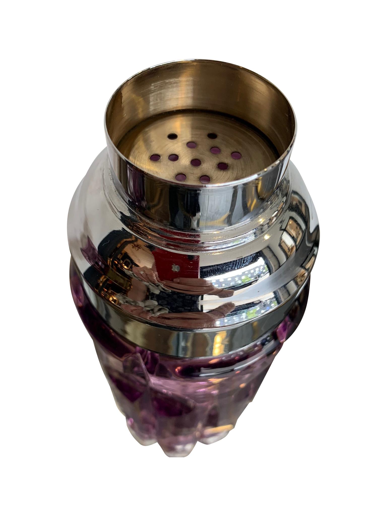 Superbe shaker à cocktail en cristal taillé avec seau à glace assorti en verre violet Bon état à London, GB