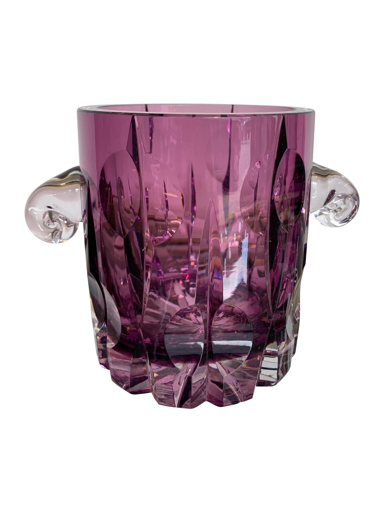 Fin du 20e siècle Superbe shaker à cocktail en cristal taillé avec seau à glace assorti en verre violet