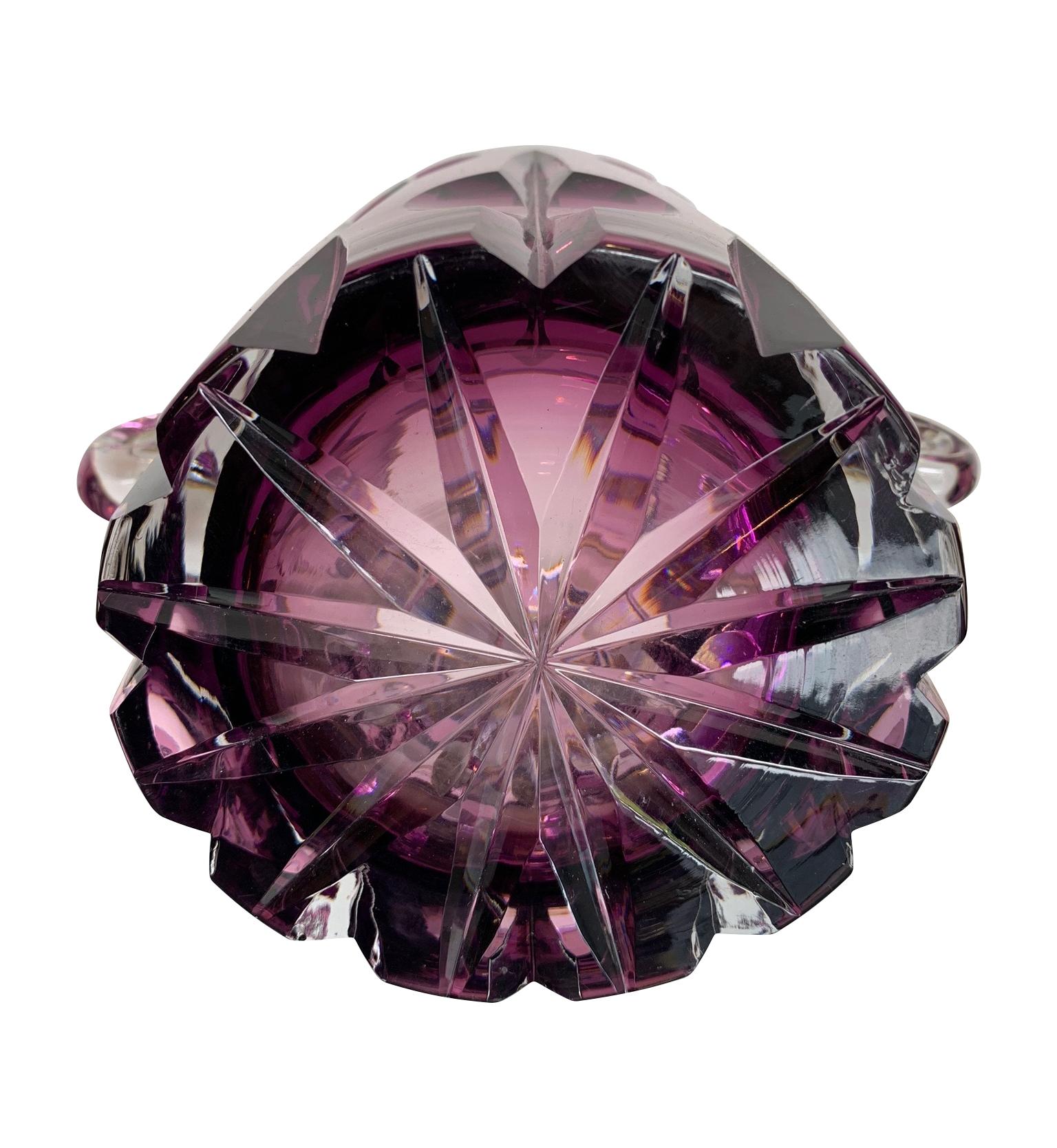 Superbe shaker à cocktail en cristal taillé avec seau à glace assorti en verre violet 2