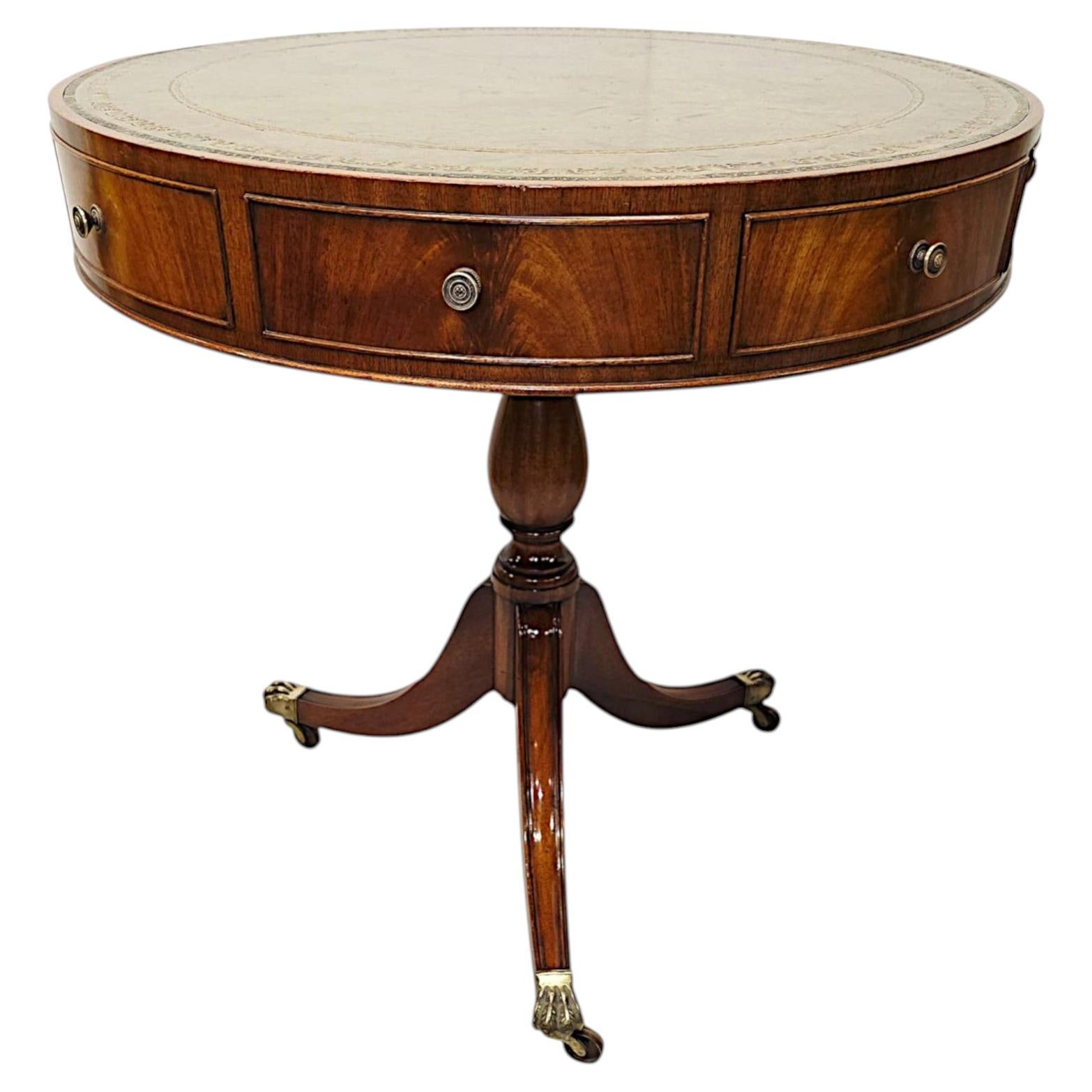 A Stunning Early 20th Century Leather Top Revolving Drum Table