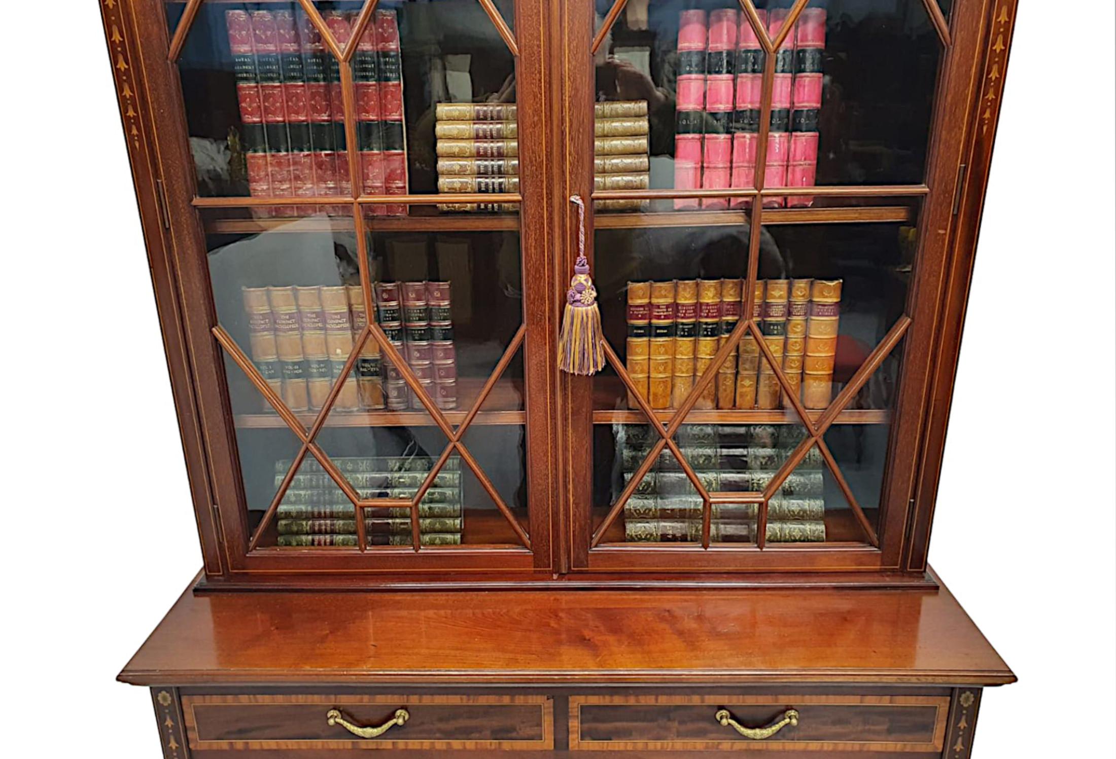 Stunning Edwardian Inlaid Bookcase by S and H Jewell London In Good Condition For Sale In Dublin, IE