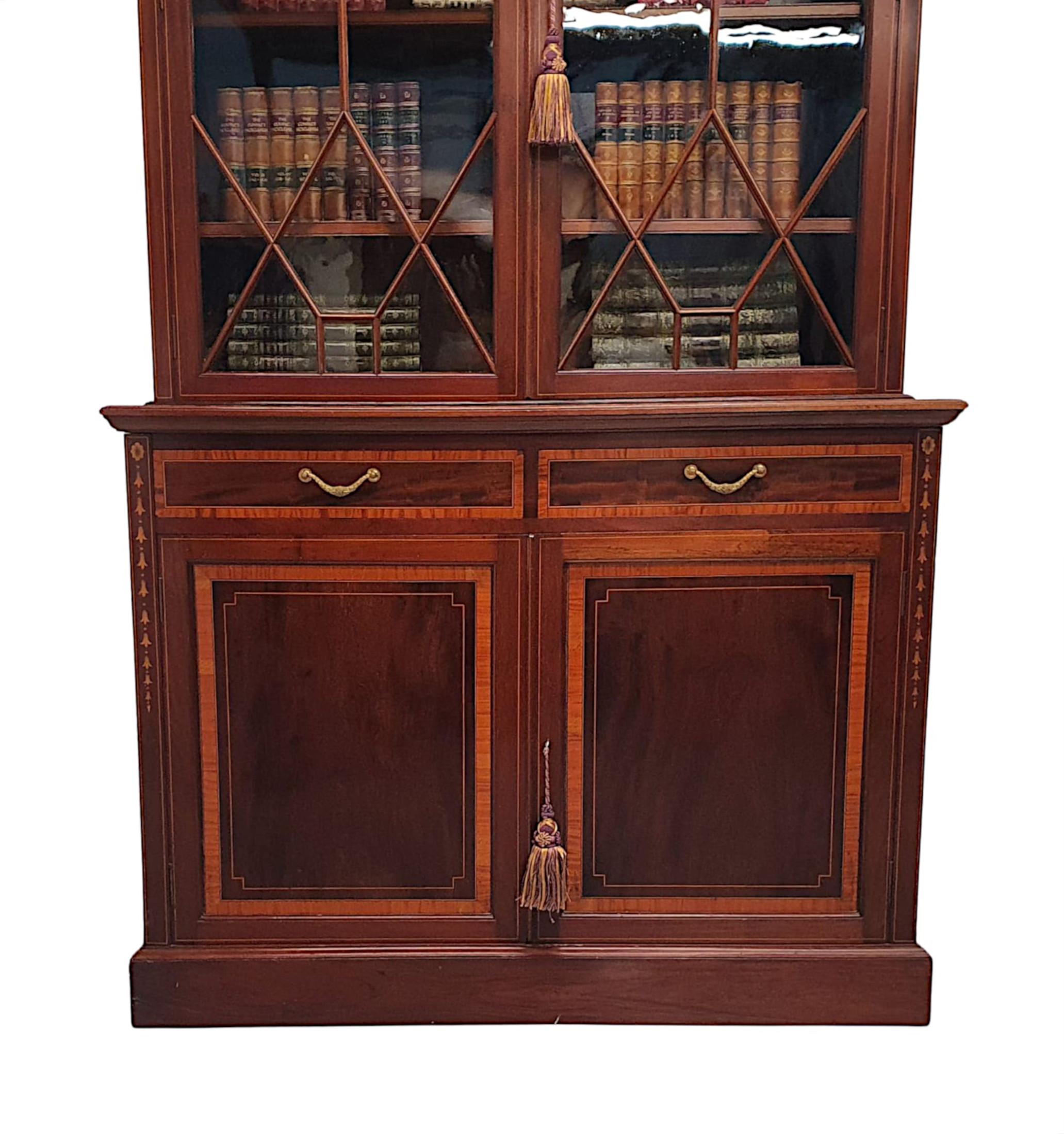 Atemberaubendes edwardianisches Bücherregal mit Intarsien von S und H Jewell London im Zustand „Gut“ im Angebot in Dublin, IE