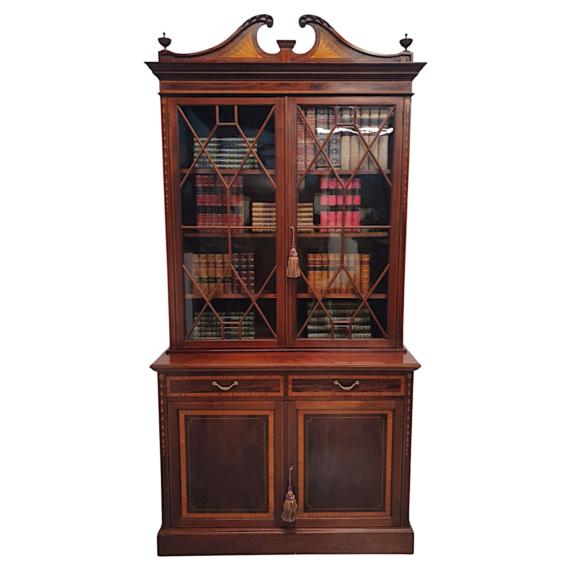 Stunning Edwardian Inlaid Bookcase by S and H Jewell London For Sale