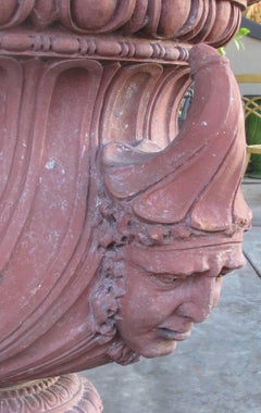 Stunning English Neoclassical Style Terracotta Garden Urn with Mask Handles