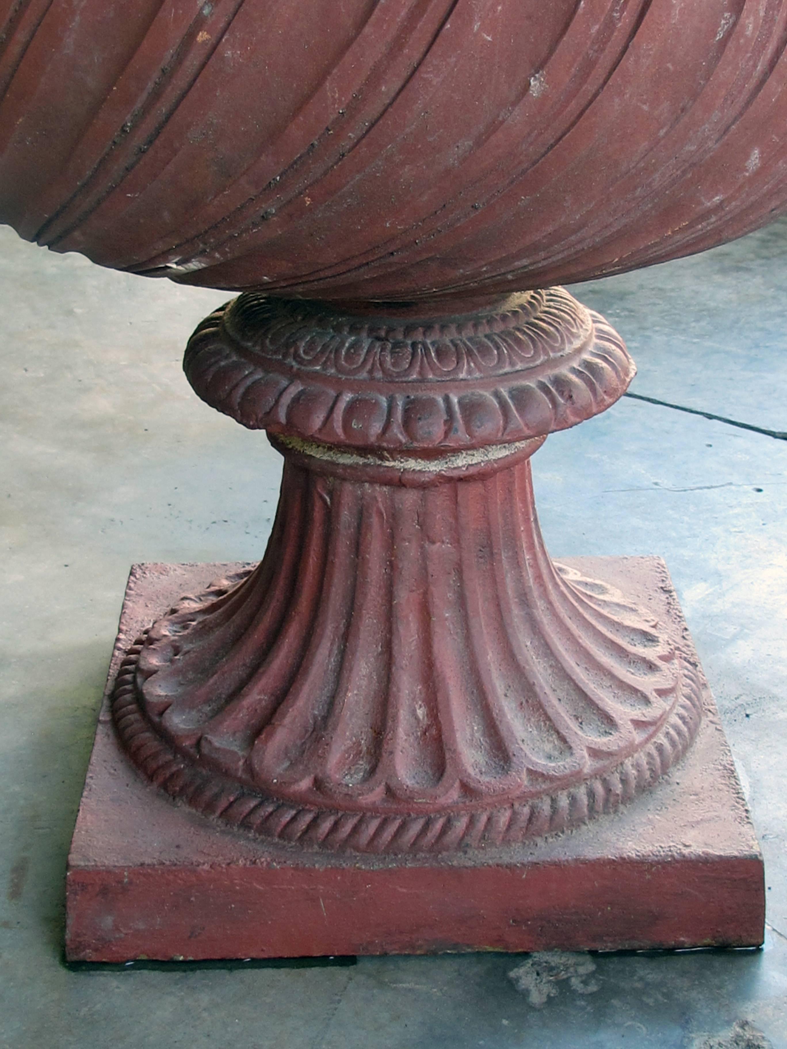 Stunning English Neoclassical Style Terracotta Garden Urn with Mask Handles For Sale 2