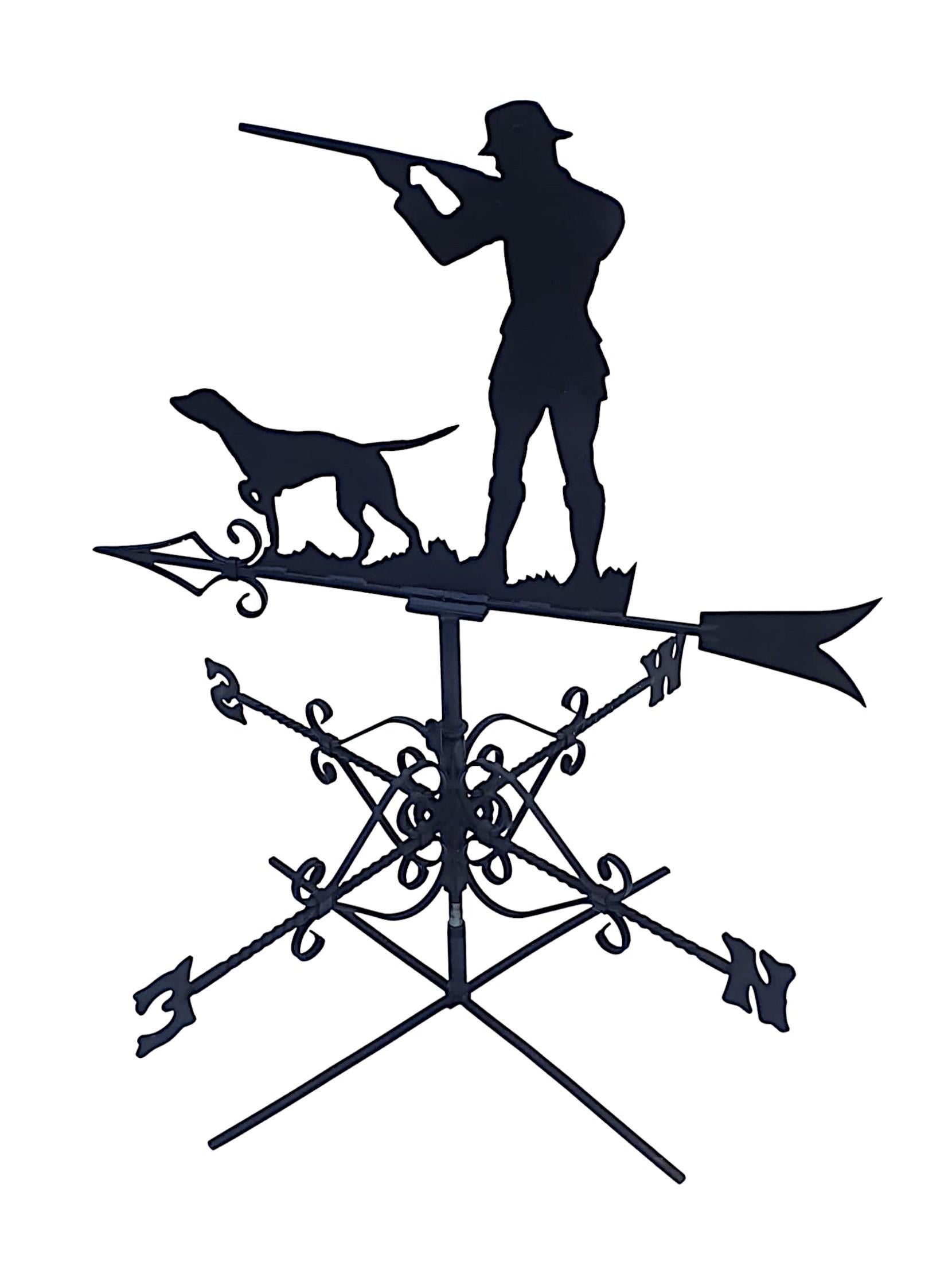 English Stunning Forge Made Weather Vane of a Gunman and Dog