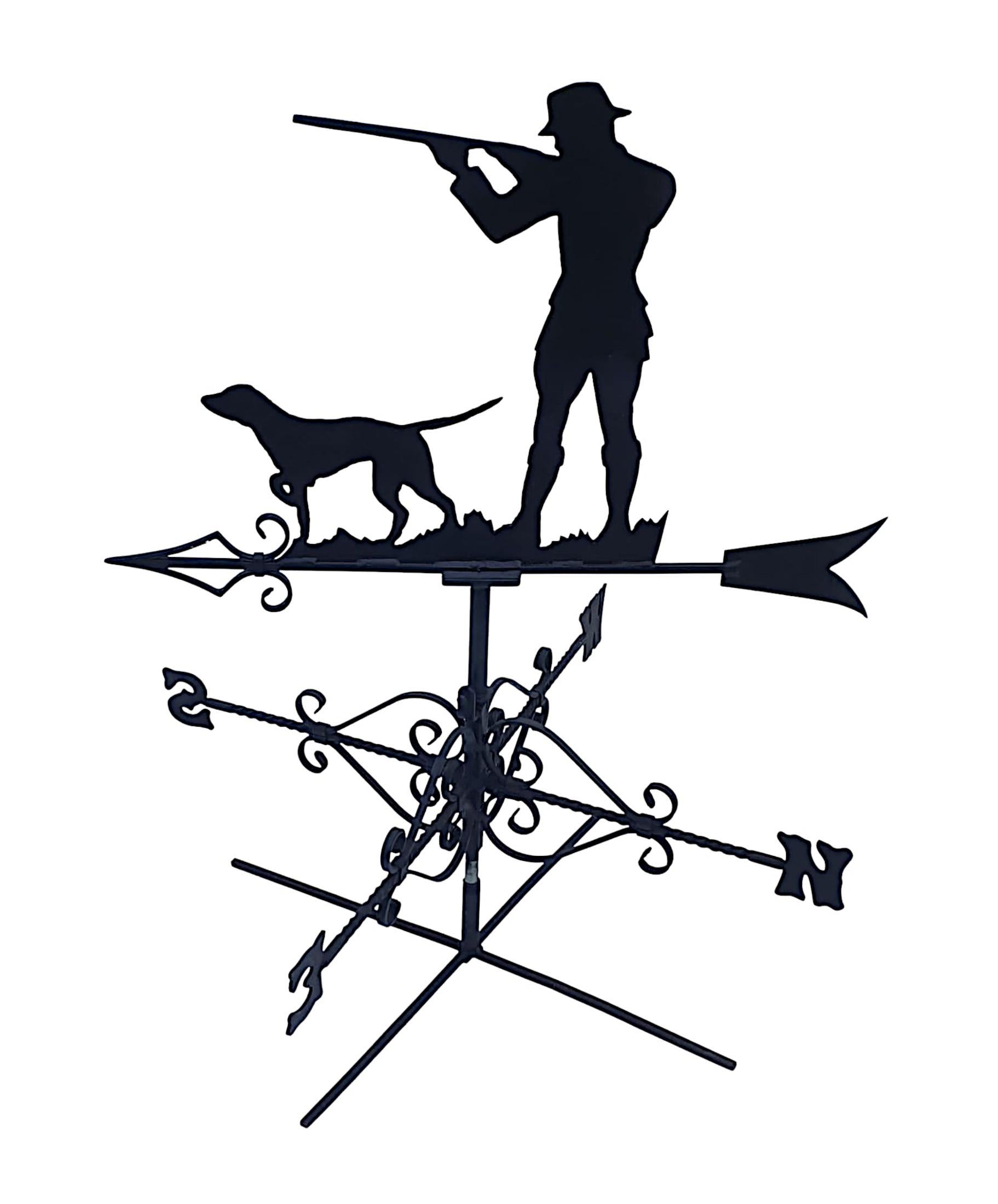 Stunning Forge Made Weather Vane of a Gunman and Dog In Good Condition In Dublin, IE