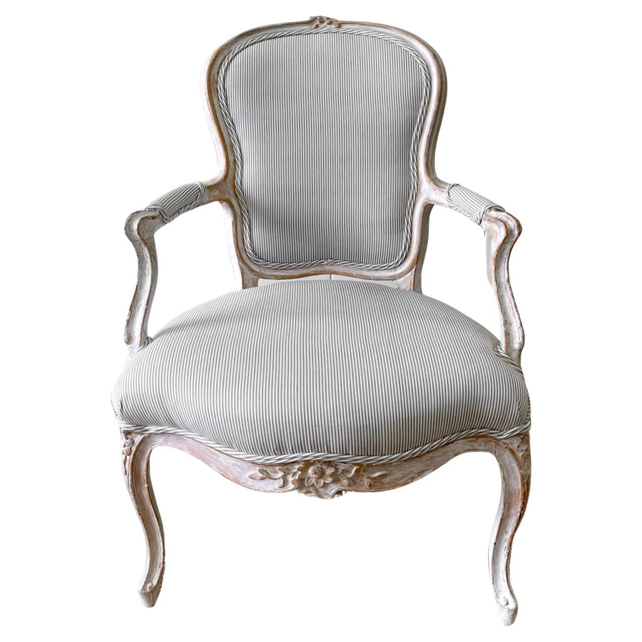 A Stunning French 18th Century Occasional Chair Newly Upholstered For Sale