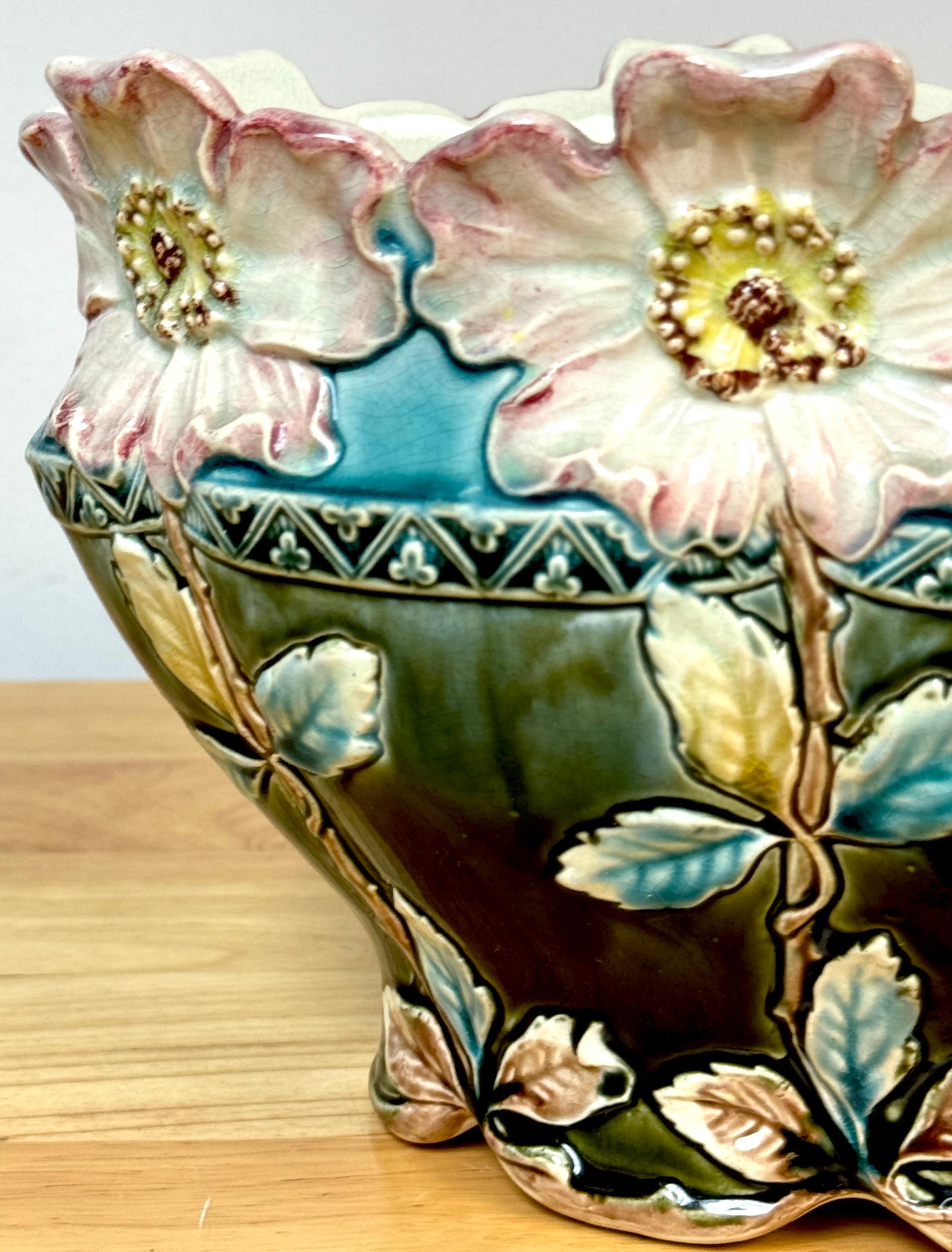 Enameled A Stunning French Art Nouveau Majolica Floral Centerpiece by Fives-Lille For Sale