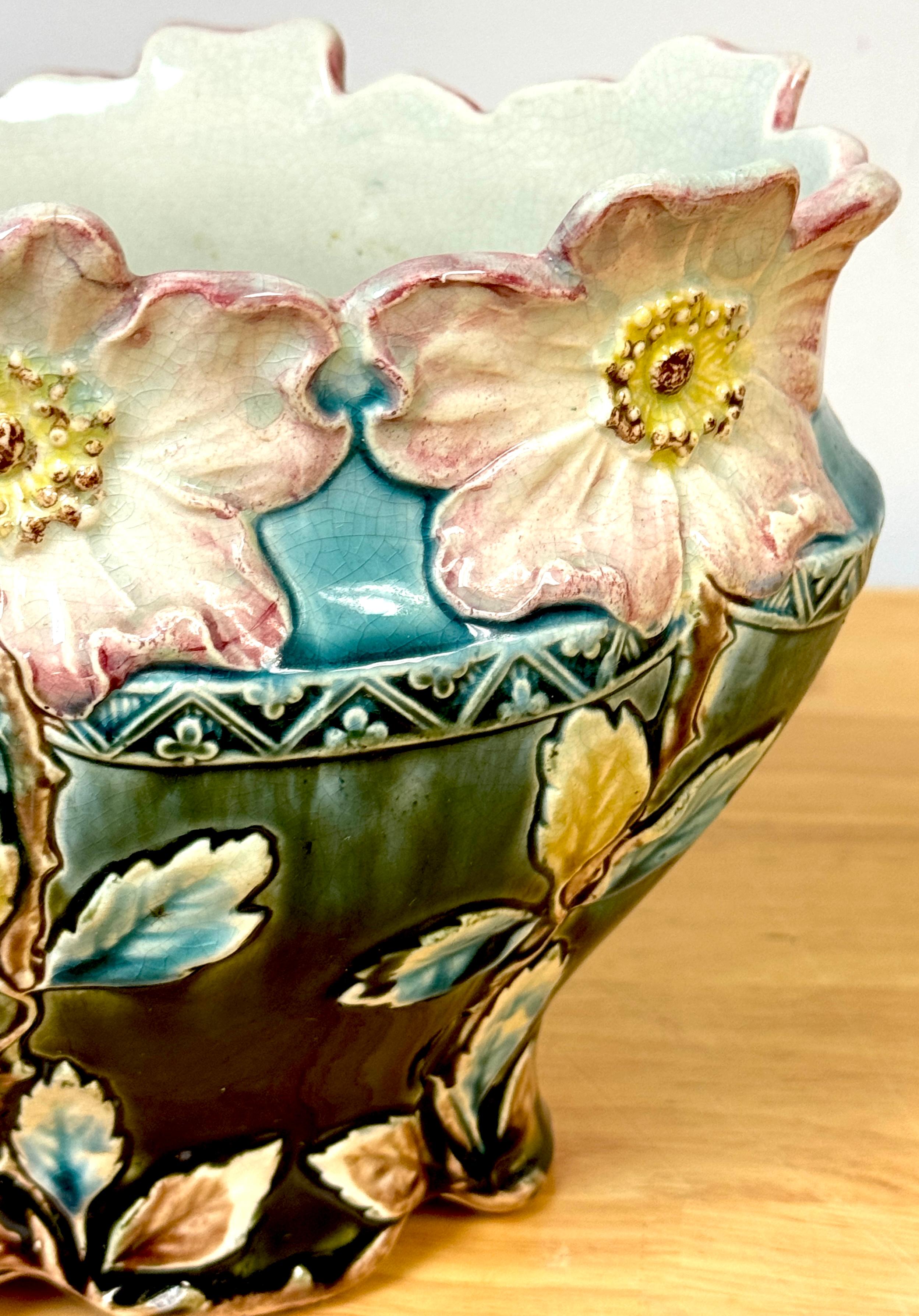 20th Century A Stunning French Art Nouveau Majolica Floral Centerpiece by Fives-Lille For Sale
