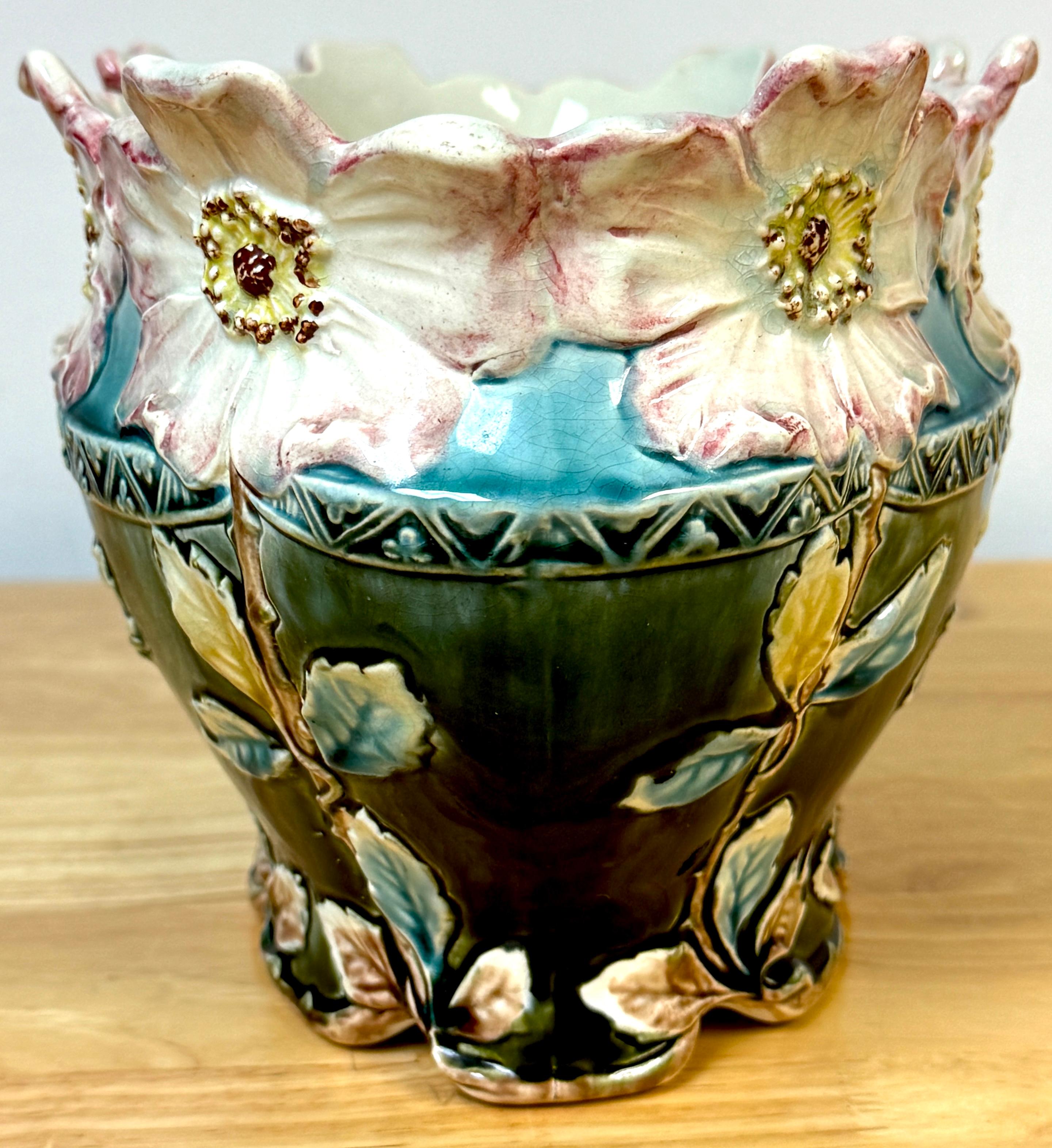 A Stunning French Art Nouveau Majolica Floral Centerpiece by Fives-Lille For Sale 1