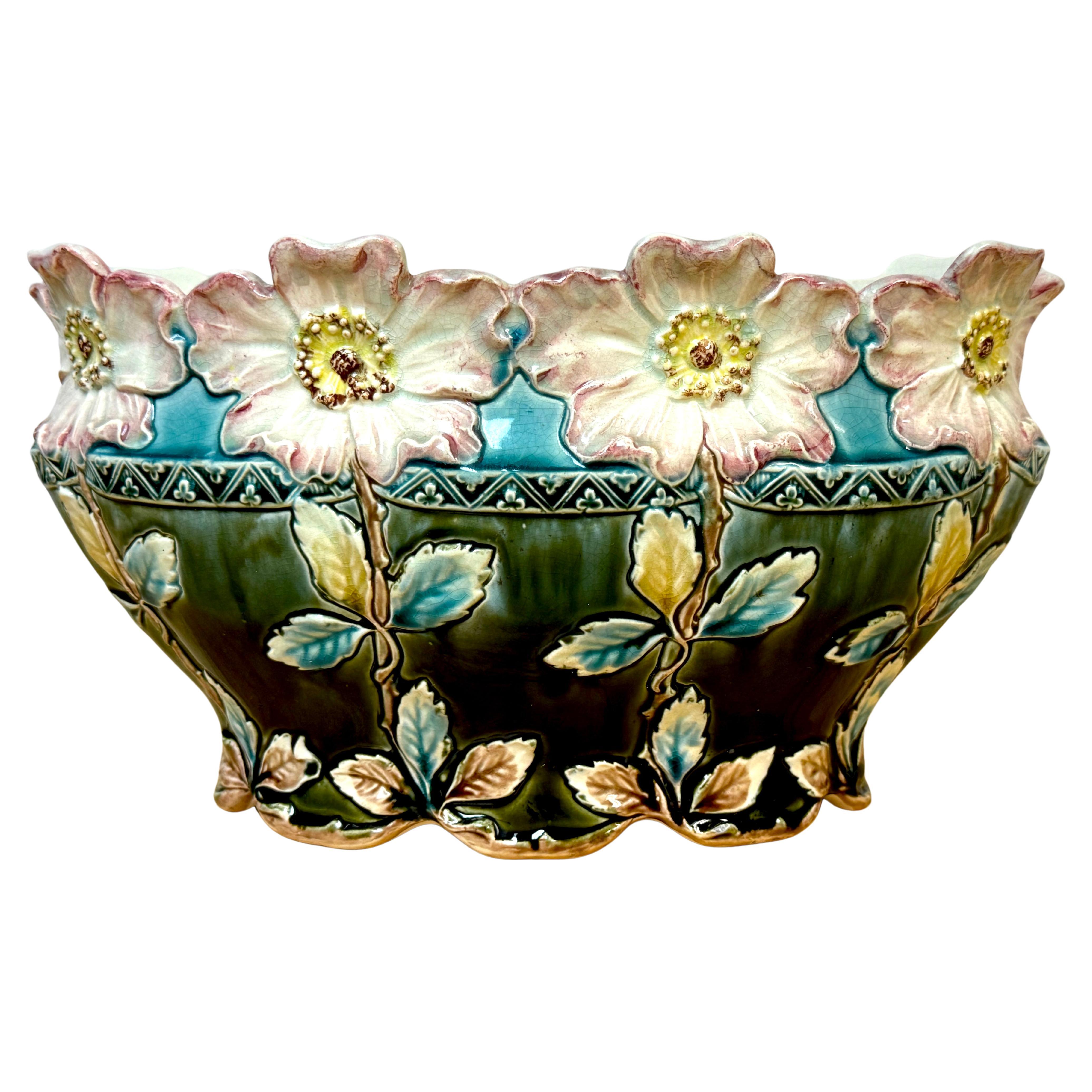 A Stunning French Art Nouveau Majolica Floral Centerpiece by Fives-Lille