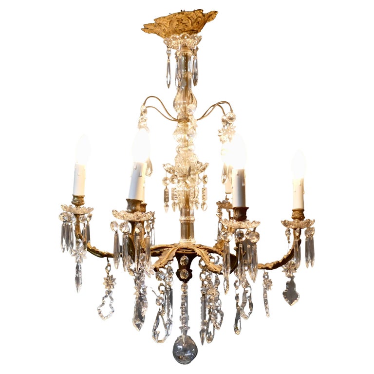 Stunning French Cristal 6 Branch Brass Chandelier For Sale at 1stDibs